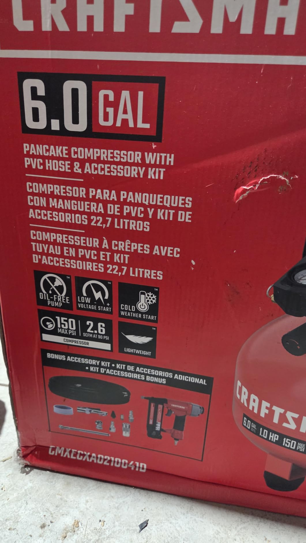 CRAFTSMAN 6 Gallon Pancake Air Compressor, Oil-Free, 150 PSI Kit | Portable, 2.6 SCFM @ 90 PSI, 18GA Brad Nailer And 10-Piece Kit For DIY Projects, Home Improvement, woodworking and Repairs customer photo 1