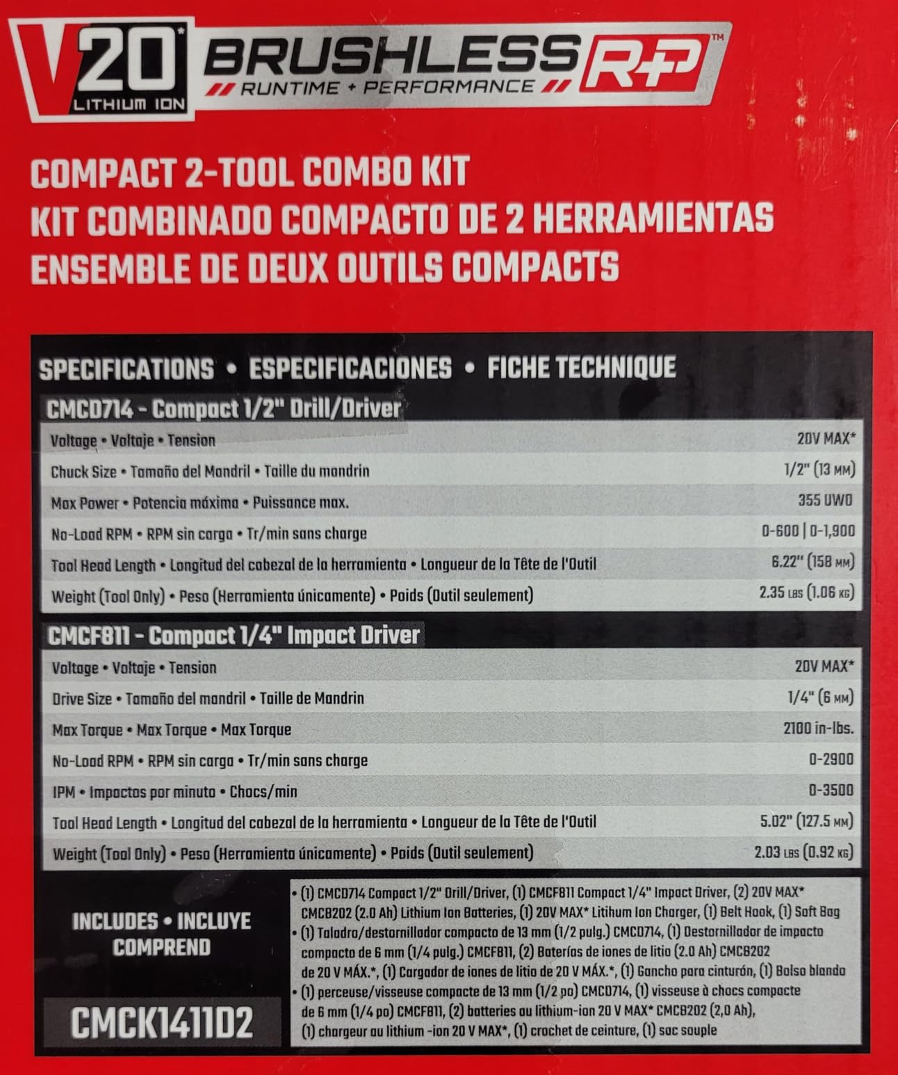 CRAFTSMAN V20 Brushless RP Drill Driver and Impact Driver Compact 2 Tool Combo Kit With 2 x 2ah Battery and Charger, 1900 RPM Power Drill, 2100 Torque Cordless Impact (CMCK1411D2) customer photo 1