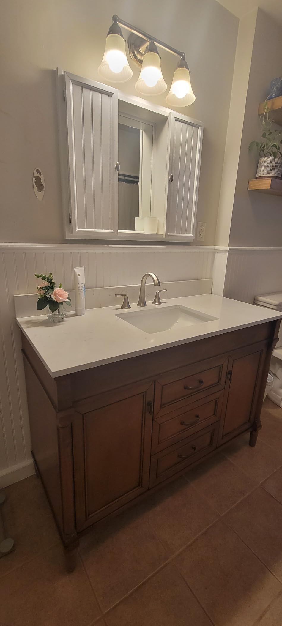 60 Inch Bathroom Vanity with Double Sink Combo, Light Walnut | Classic Cabinet with Countertop & Backsplash, Solid Wood with Soft Closing Doors & Dovetail Drawers, Ceramic Sink customer photo 1