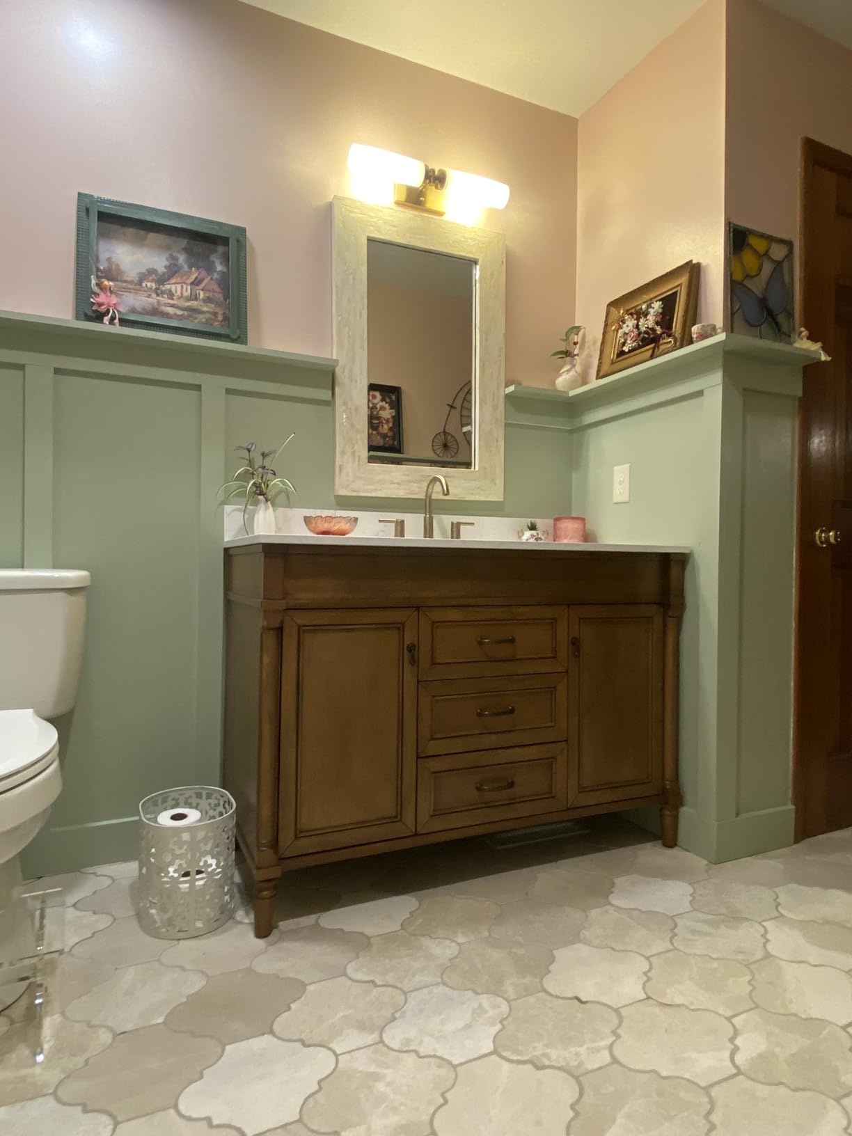 60 Inch Bathroom Vanity with Double Sink Combo, Light Walnut | Classic Cabinet with Countertop & Backsplash, Solid Wood with Soft Closing Doors & Dovetail Drawers, Ceramic Sink customer photo 2