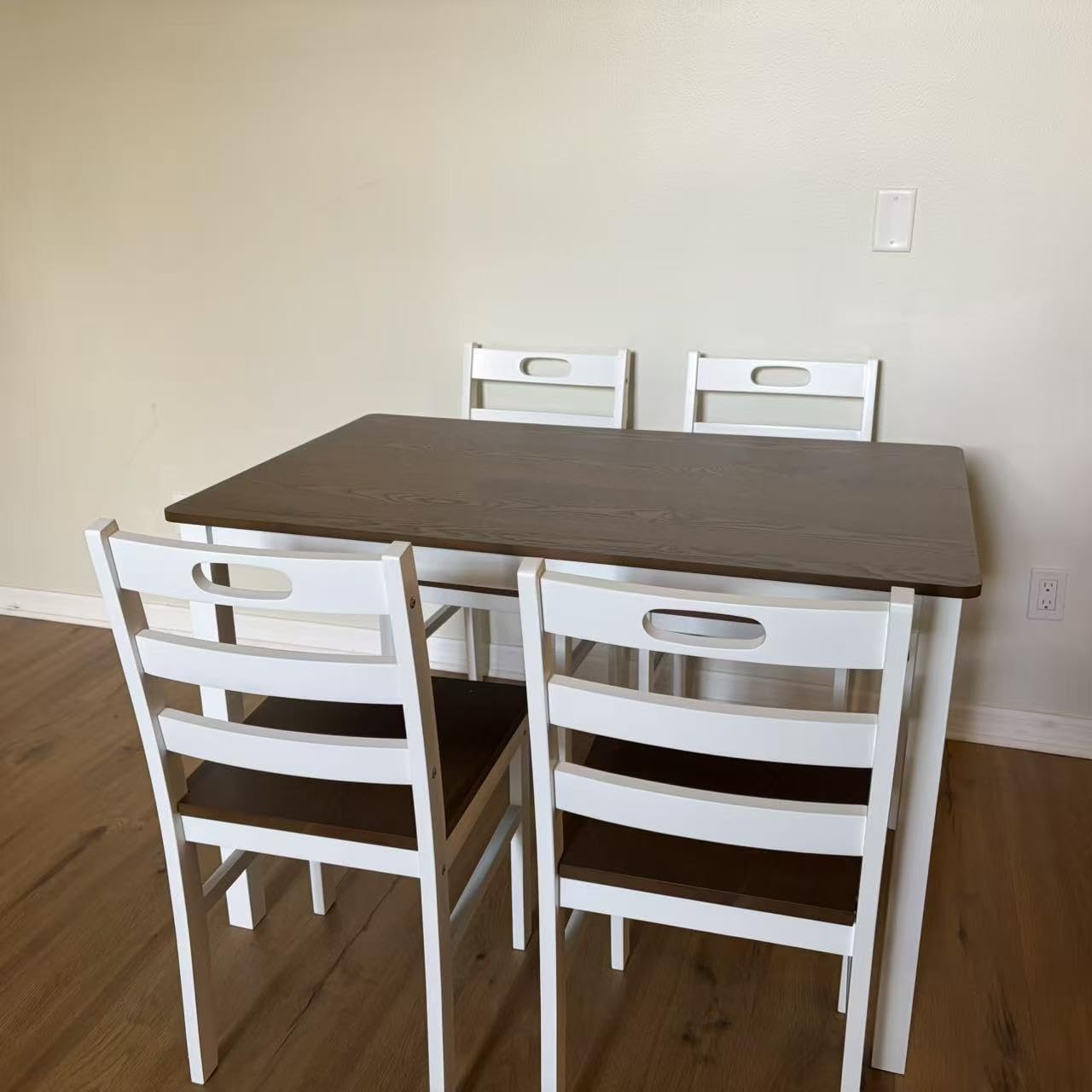 PHI VILLA Dining Table Set for 4, Solid Wood Kitchen Table and Chairs, Solid Rubber Wood, Farmhouse Design, Black Walnut & White customer photo 2