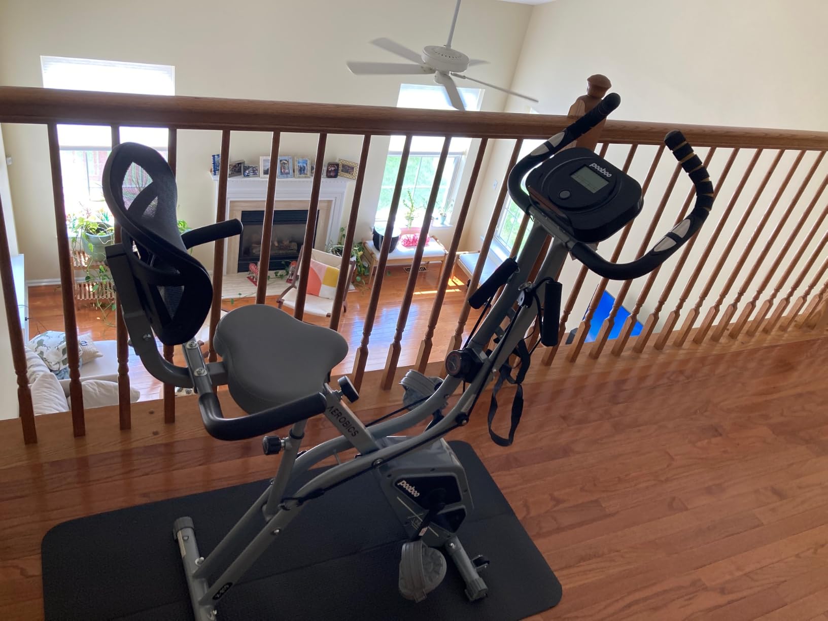 pooboo Folding Exercise Bike, Foldable Upright Stationary Bike, Indoor Cycling Magnetic X-Bike with 8-Level Adjustable Resistance, 6.6 LBS Flywheel, 300LB Capacity, Back Support Cushion for Home Gym customer photo 1