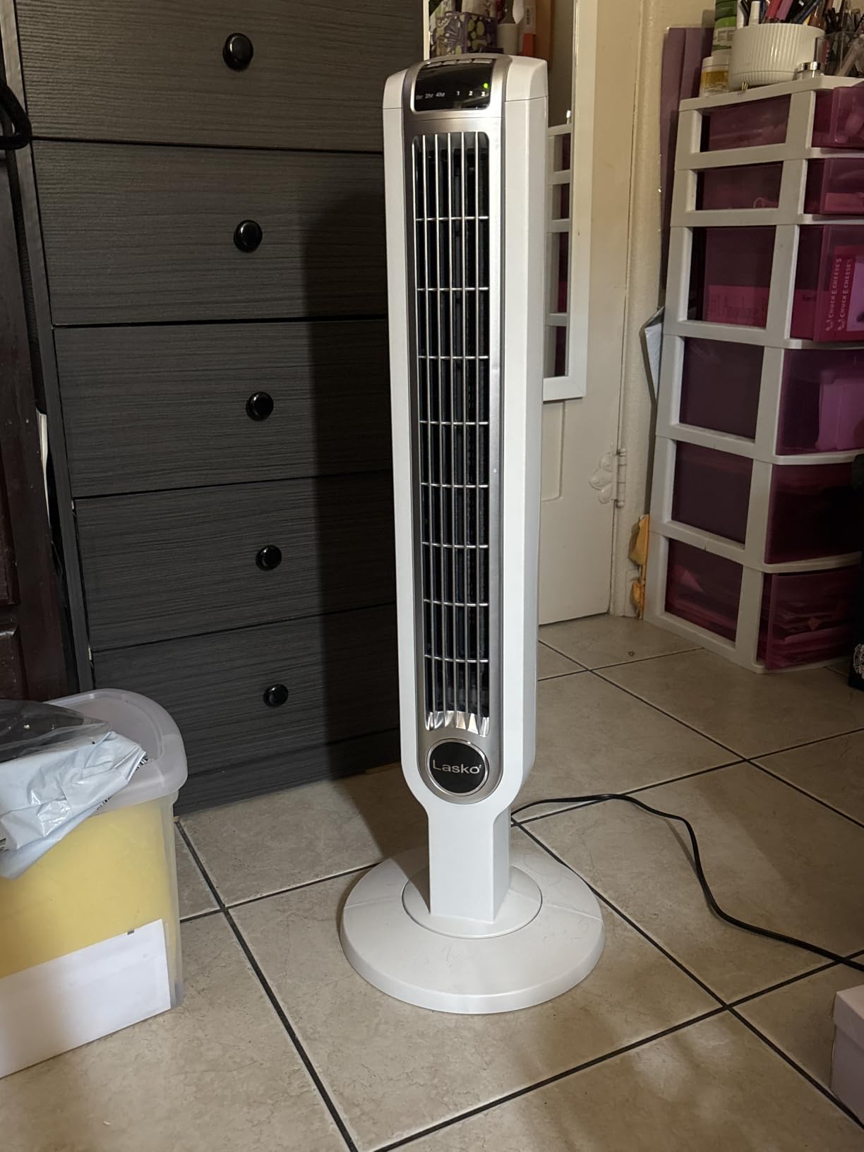 Lasko Oscillating Tower Fan with Remote Control and Timer - Quiet Standing Fan for Bedroom, Office, and Home - 3 Speeds - Powerful Cooling Air - 2511 - 36