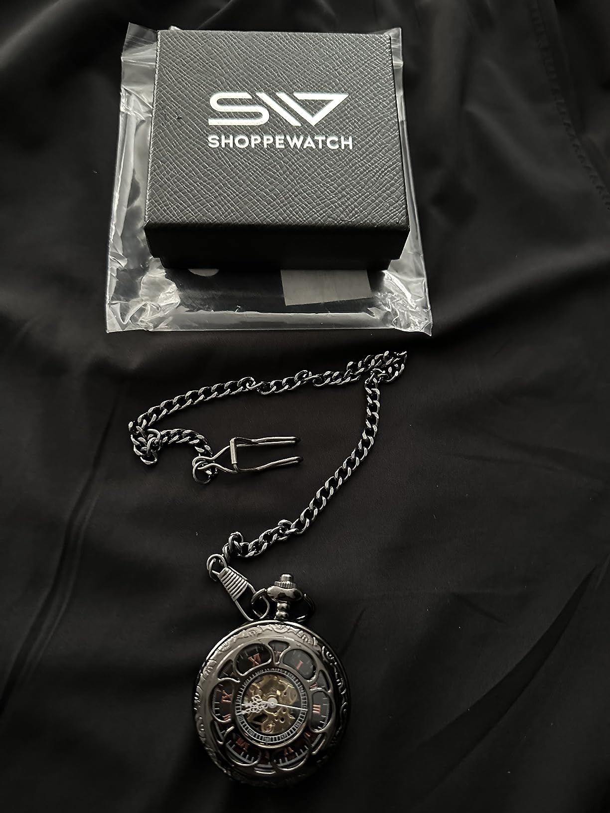ShoppeWatch Men's Pocket Watch with Chain | Hand Winding Vintage Pocket Watch | Classic Mechanical Movement Pocketwatch | 1920s Railroad Steampunk Costume Accessory customer photo 2