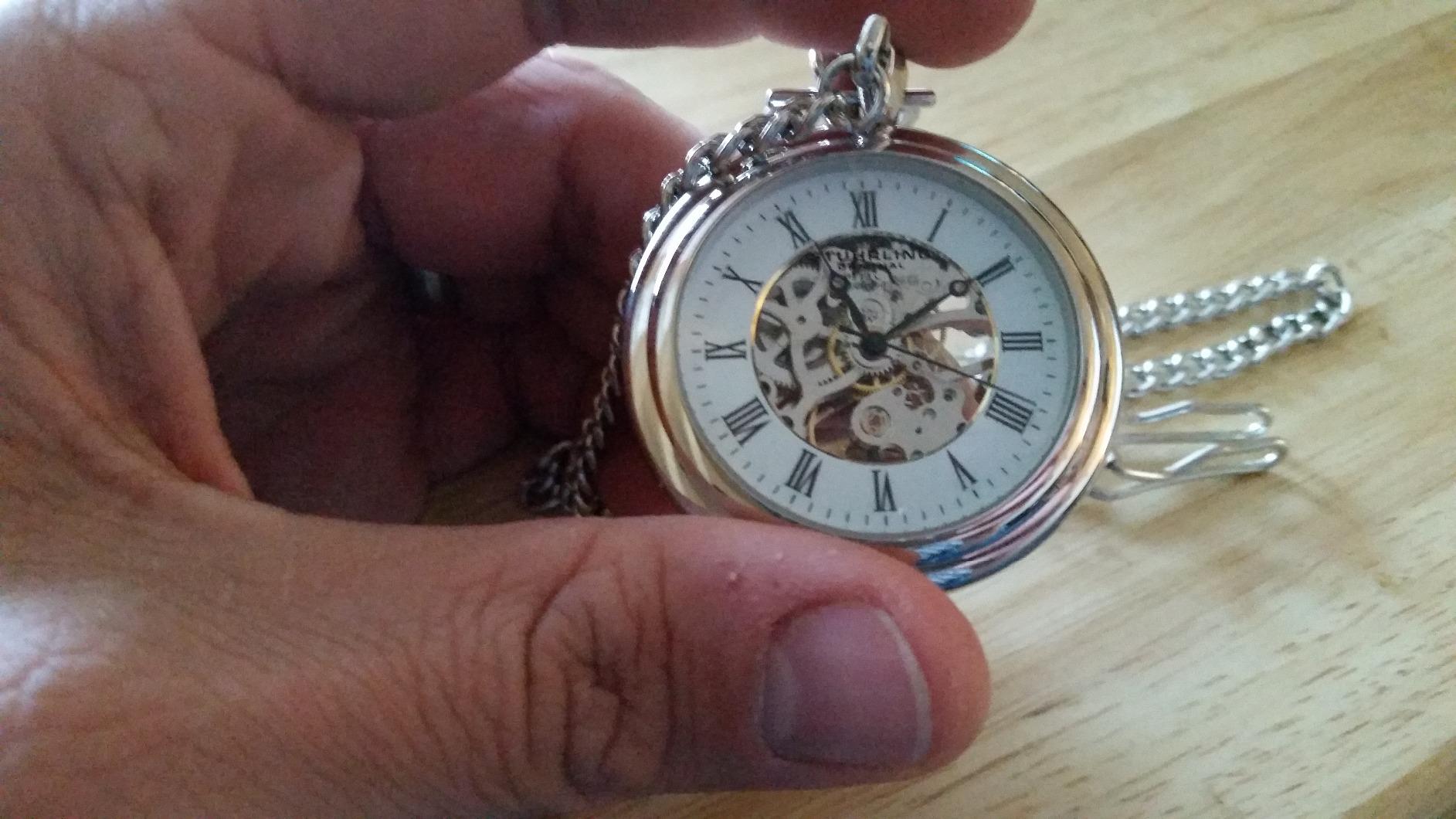 Stuhrling Original Men's Pocket Watch Stainless Steel Analog Skeleton Watch Hand Wind Mechanical Movement Stainless Steel Chain customer photo 1