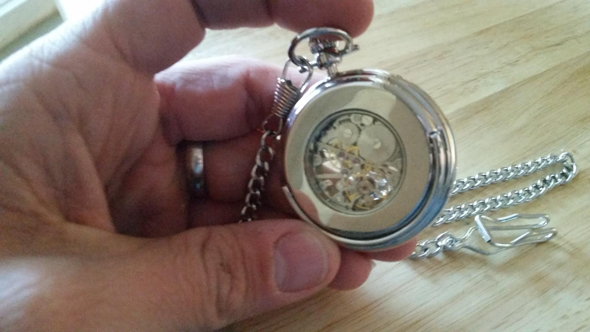 Stuhrling Original Men's Pocket Watch Stainless Steel Analog Skeleton Watch Hand Wind Mechanical Movement Stainless Steel Chain customer photo 2