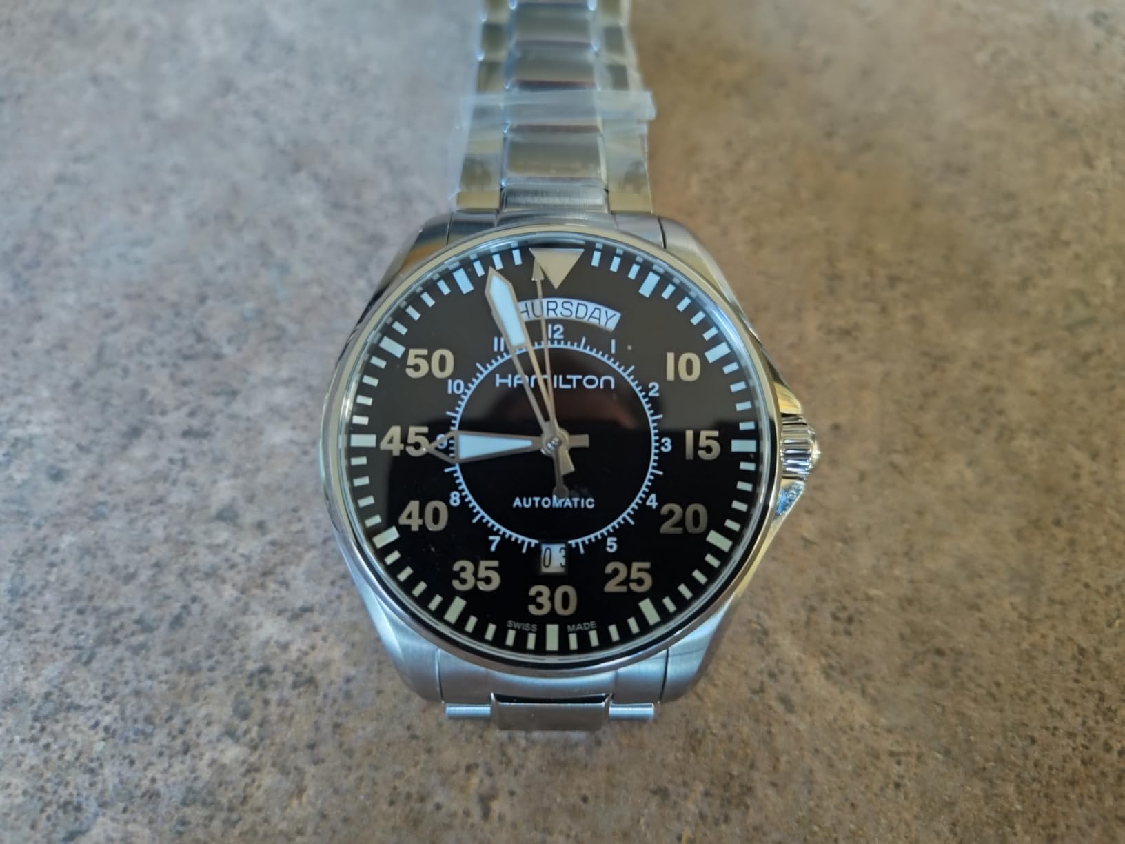 Hamilton Khaki Aviation Automatic Men's Watch, 42mm Stainless Steel Case, Swiss Made, Black Dial Analog Wrist Watch for Men, 100m Waterproof, Sapphire Crystal, Stainless Steel Strap customer photo 1