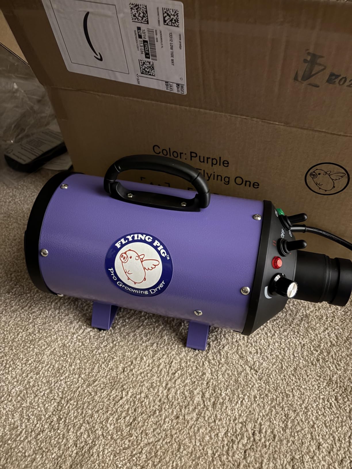 Flying Pig High Velocity Dog Pet Grooming Dryer w/Heater (Model: Flying One, Purple) customer photo 2
