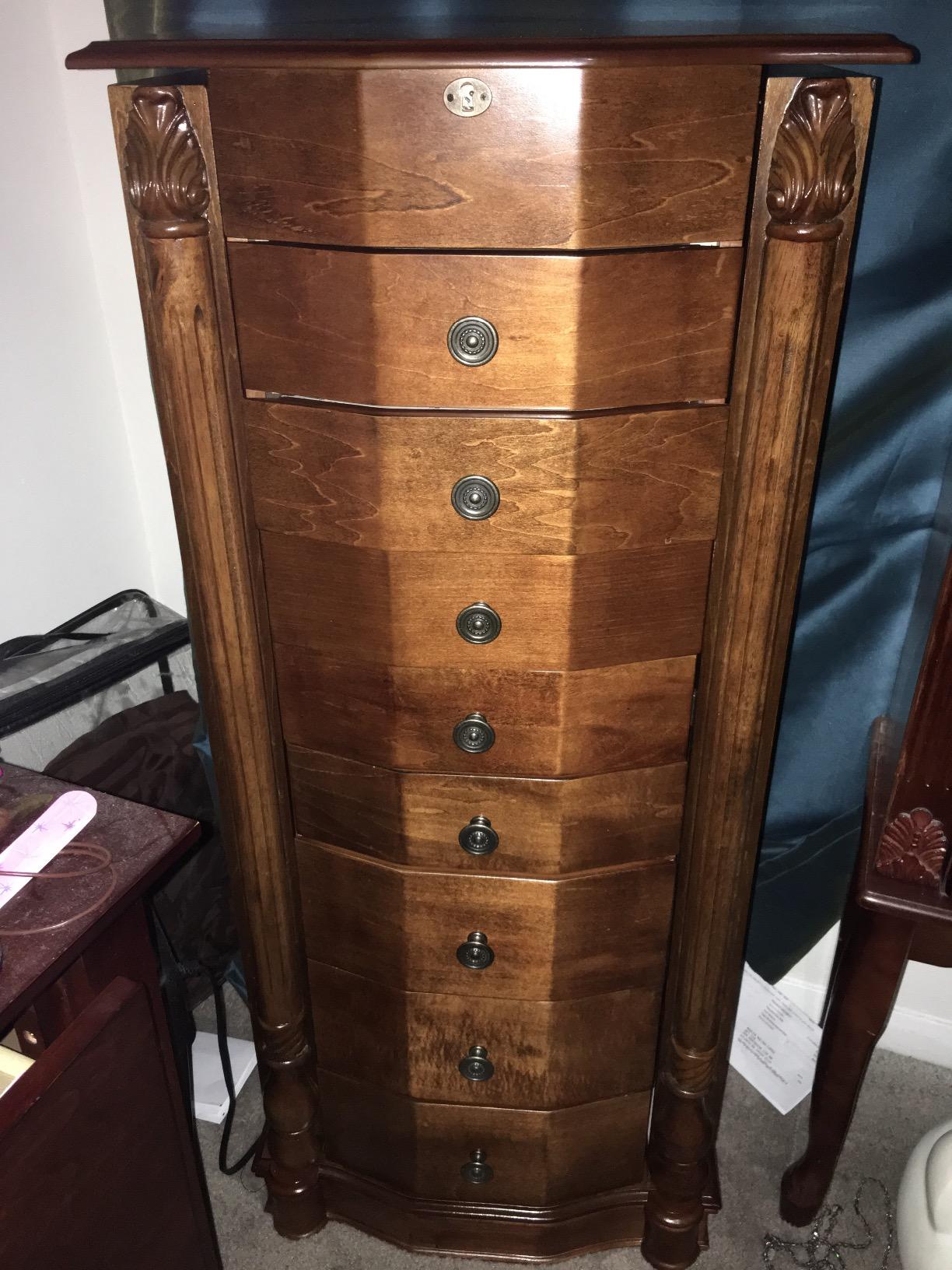 Hives and Honey Annette Standing Jewelry Armoire, Locking Jewelry Cabinet, 7 Drawers, Necklace Hooks, Mirror, Secure Storage, Dual-Sided Doors, Handcrafted Antique Finish, Elegant Organizer, Walnut customer photo 2