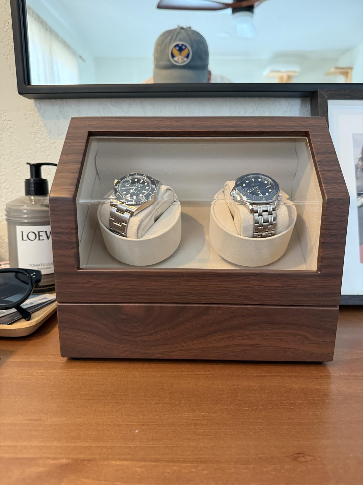 Heiden Double Watch Winder in Walnut - Automatic Watch Window for 2 Watches - Japanese Motor - Zero Magenetization - Use Batteries or Adapter Dual Watch Winder for Automatic Watches for Rolex customer photo 1