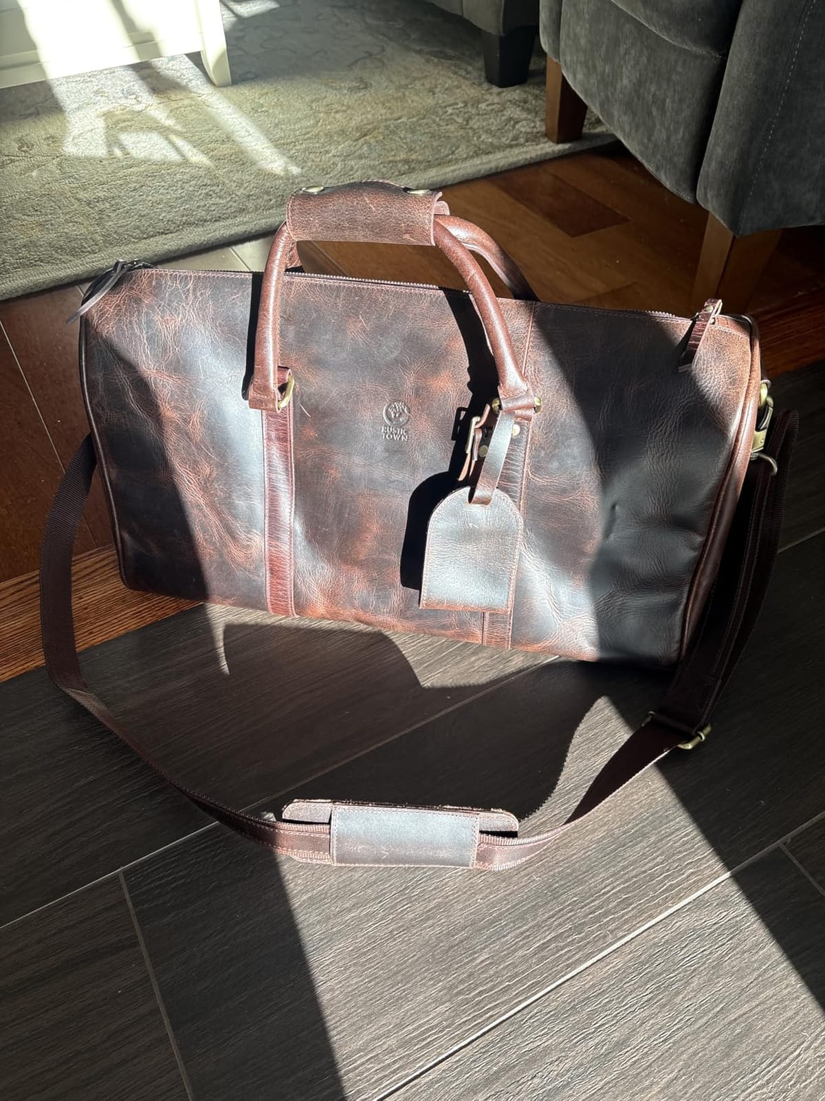 Leather Duffle Bag for Men - Full Grain Travel Weekender, Brown 20 Inch customer photo 2