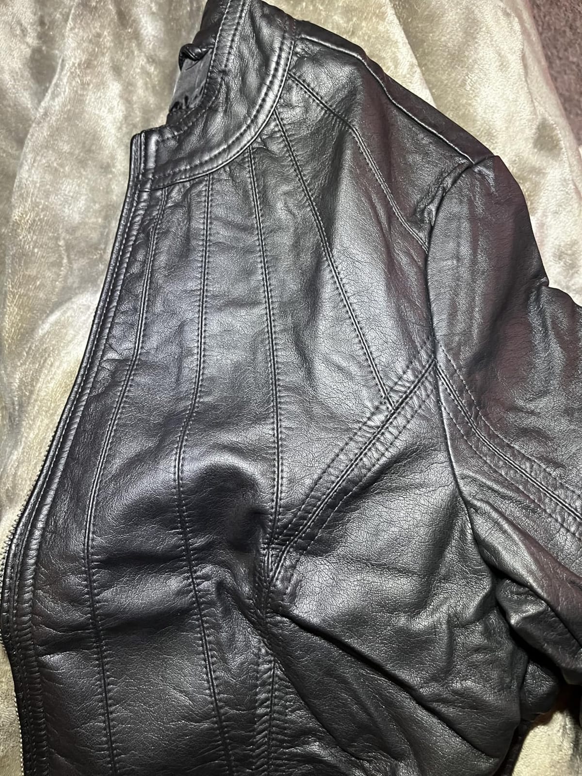 MBJ Womens Faux Leather Zip Up Moto Biker Jacket With Stitching DetaiL customer photo 1