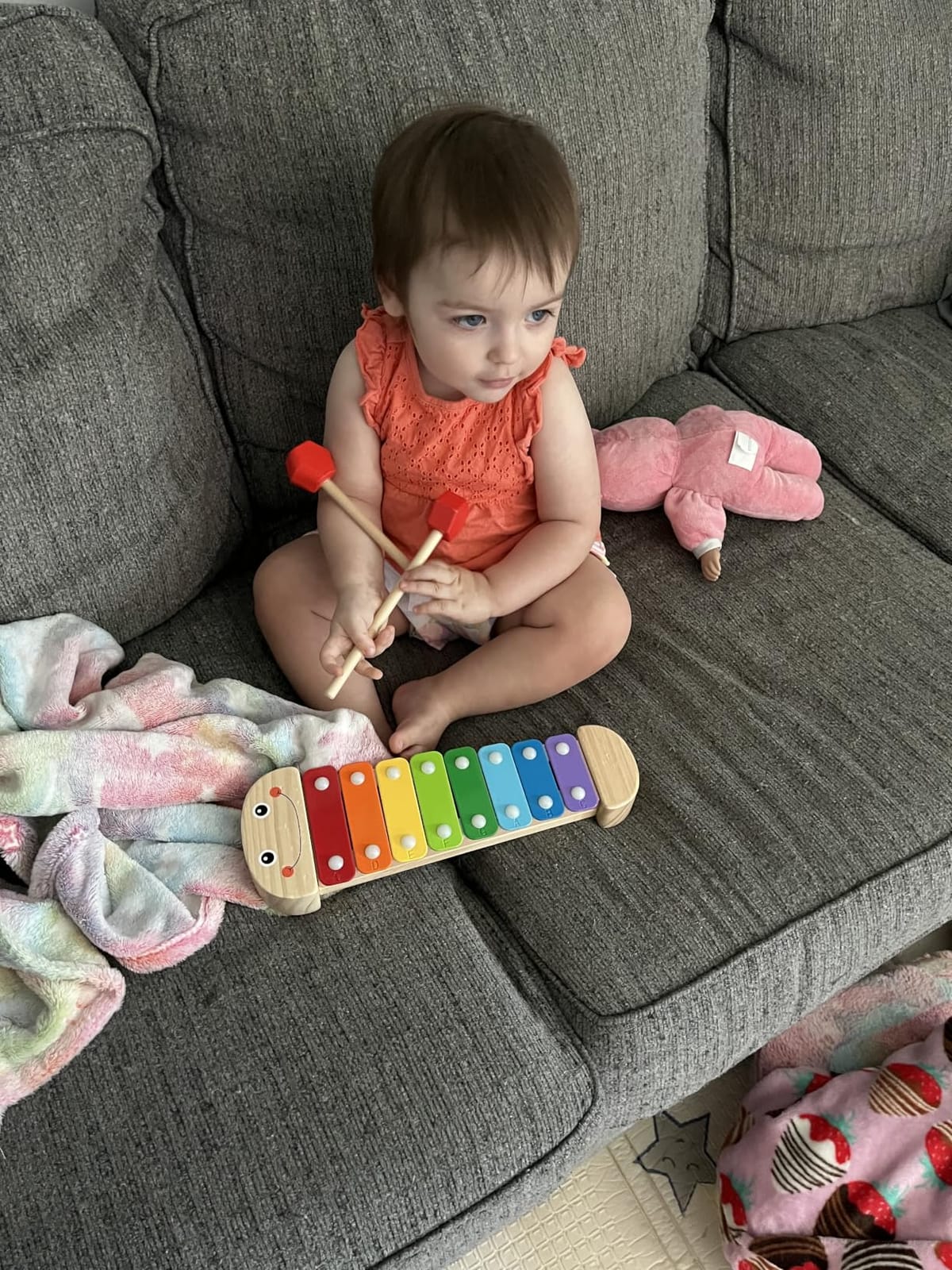Melissa & Doug Caterpillar Xylophone Musical Toy with Wooden Mallets 15.25