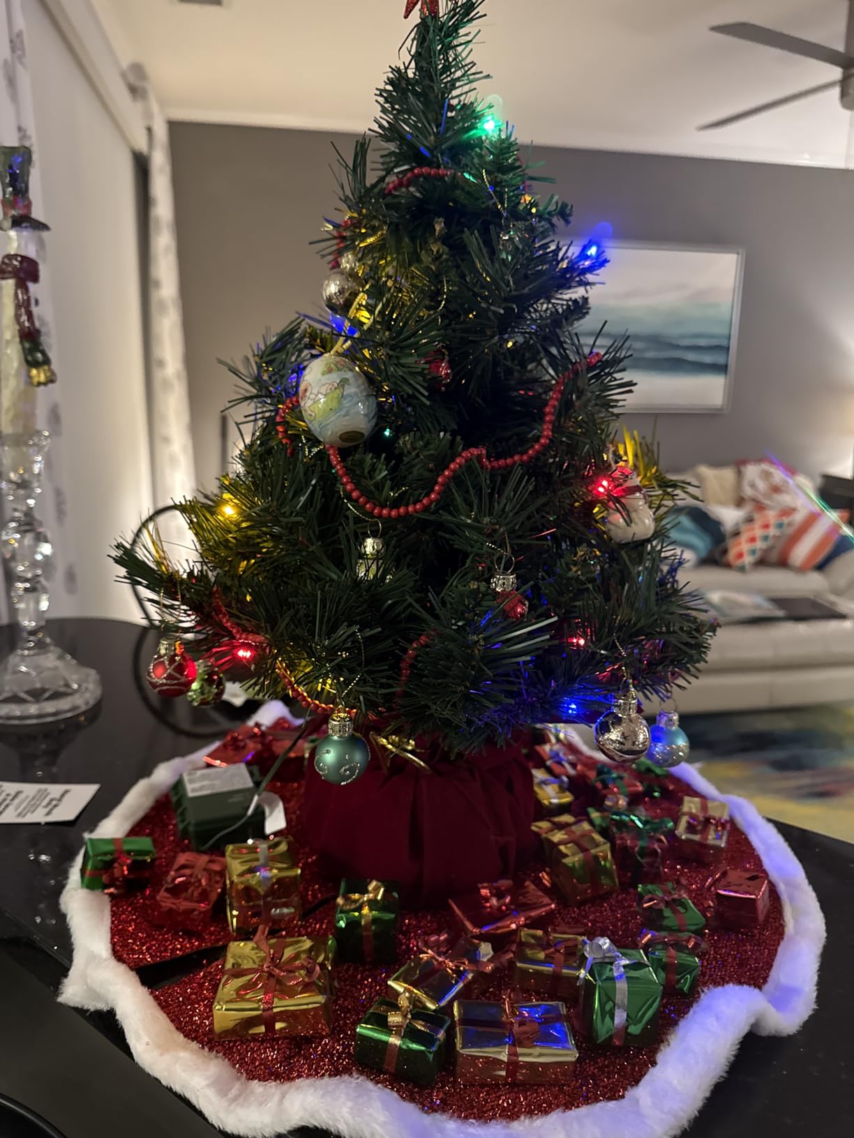 National Tree Company 24in Pre-Lit Majestic Fir Artificial Christmas Tree | 35 Multicolor Lights, 71 Tips, Red Cloth Base, Timer, Green customer photo 1