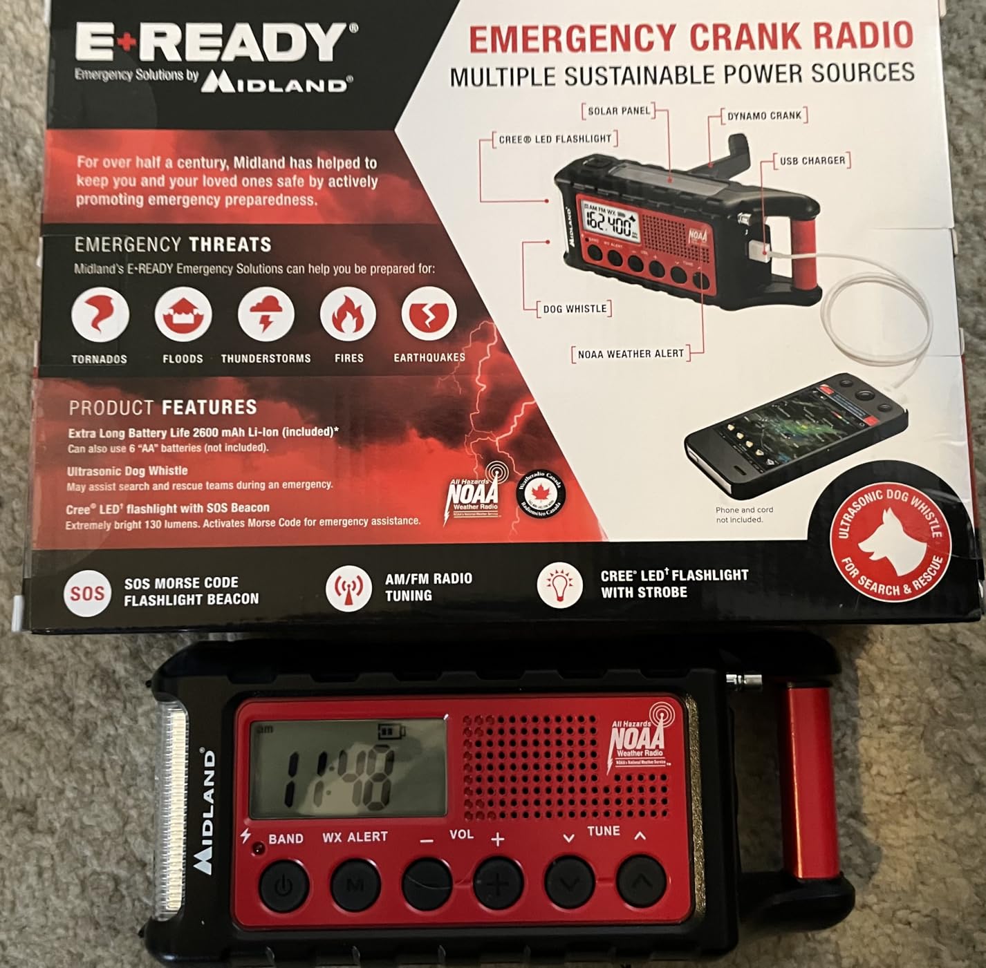 Midland - ER310, Emergency Crank Weather AM/FM Radio - Red/Black customer photo 2