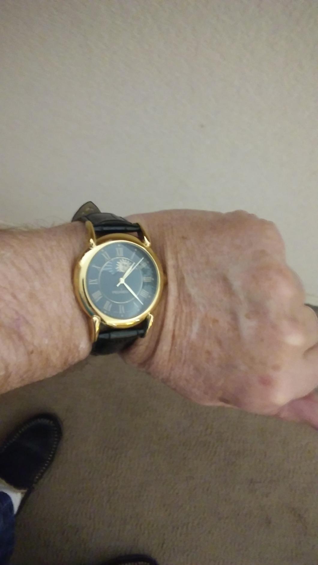 Peugeot Men's 14K Gold Plated Vintage Moon Phase Leather Dress Watch customer photo 1