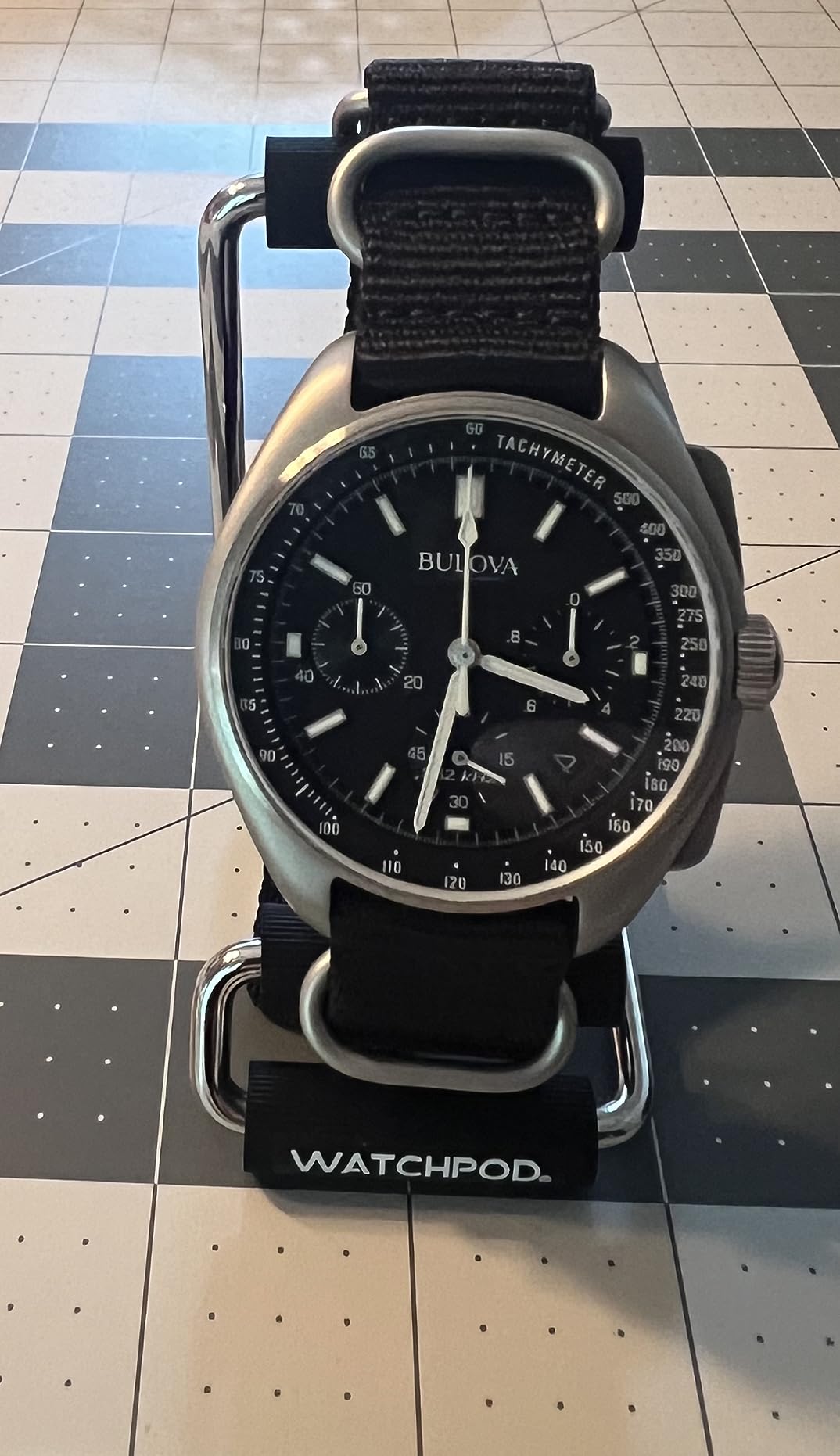 Men's Archive Series Lunar Pilot 6-Hand Chronograph High Performance Quartz Stainless Steel and Black Nylon Strap Watch Set, Sapphire Crystal Style: 96B251 customer photo 1