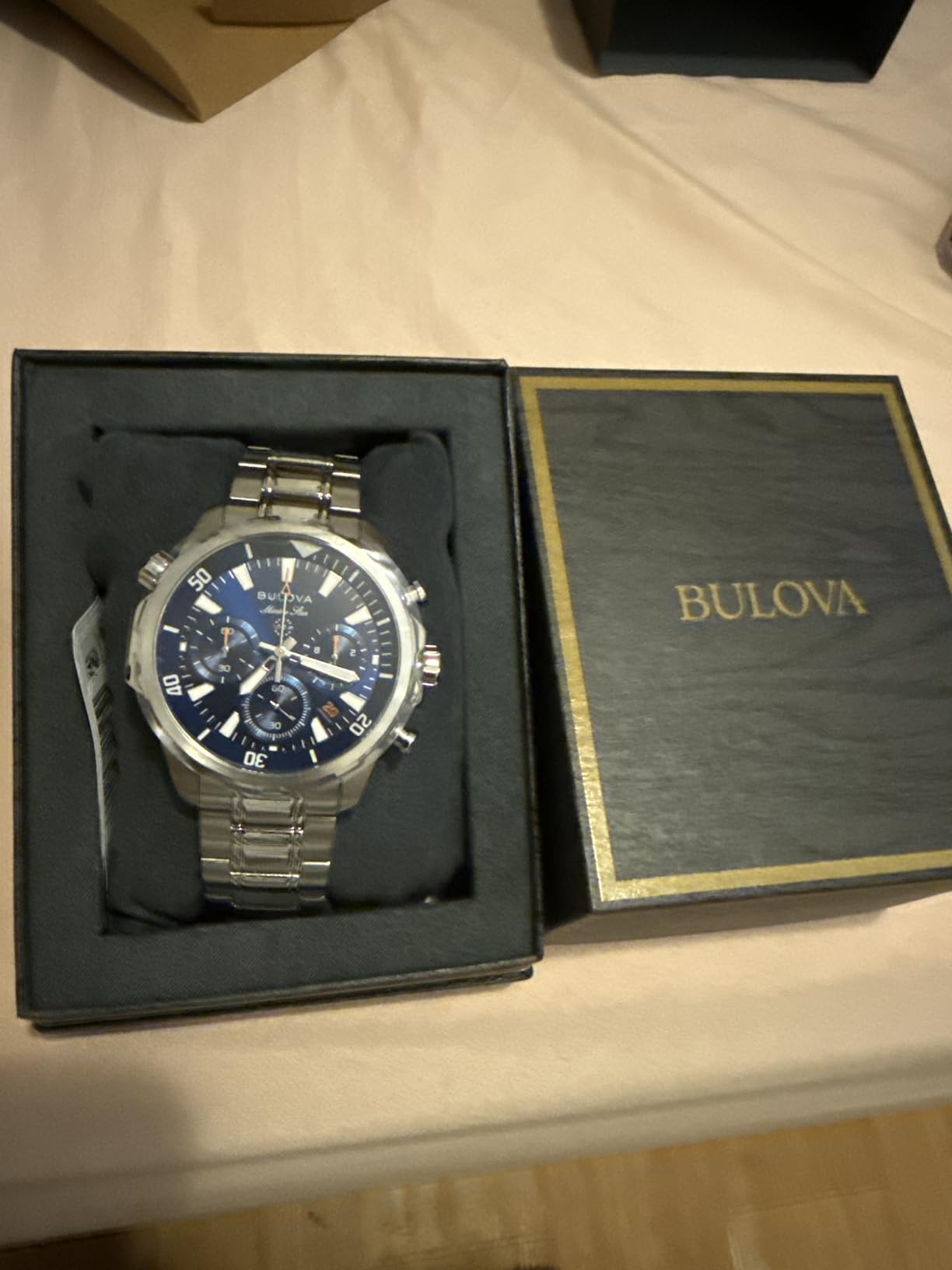 Men's Marine Star Series B Stainless Steel 6-Hand Chronograph Quartz Watch, Blue Dial Style: 96B256 customer photo 2