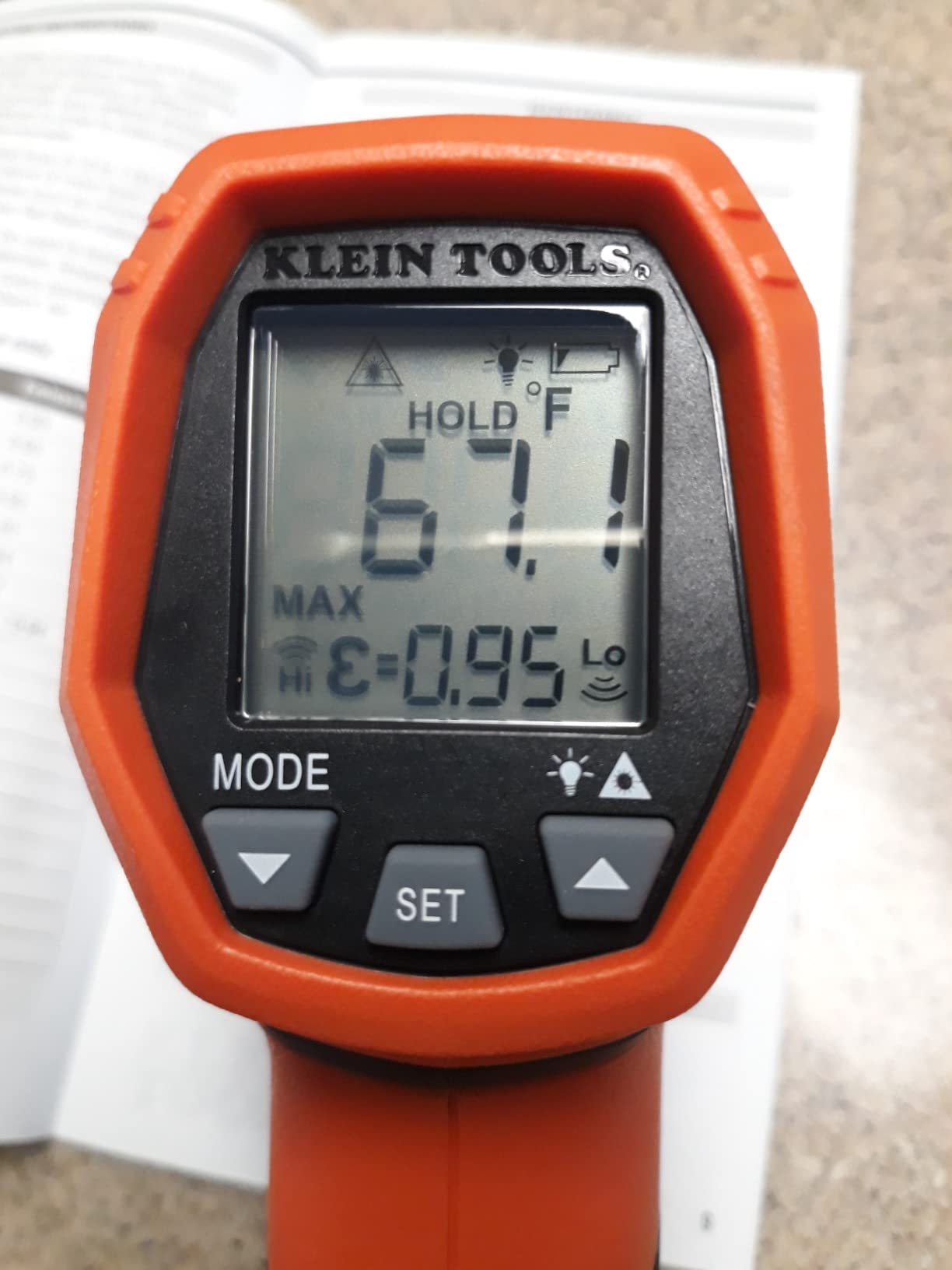 Klein Tools IR5 Dual Laser 12:1 Infrared Thermometer, Digital Thermometer Gun with Backlit Display, Dual Laser Targeting and Auto Scan, Wide Temperature Range customer photo 1