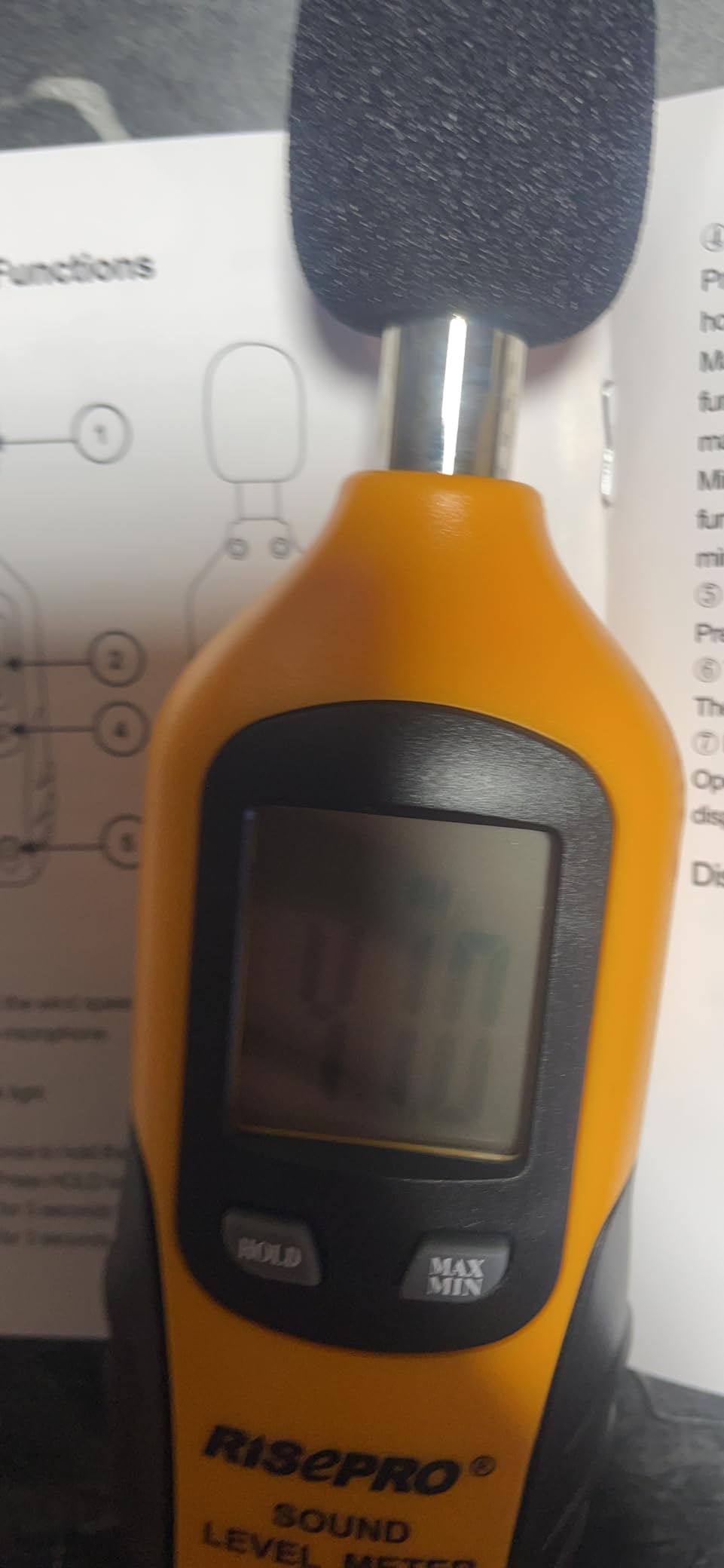 Decibel Meter, RISEPRO® Digital Sound Level Meter 30 – 130 dB Audio Noise Measure Device Backlight MAX/MIN, Data Hold Auto Power Off Dual Ranges HT-80A customer photo 2