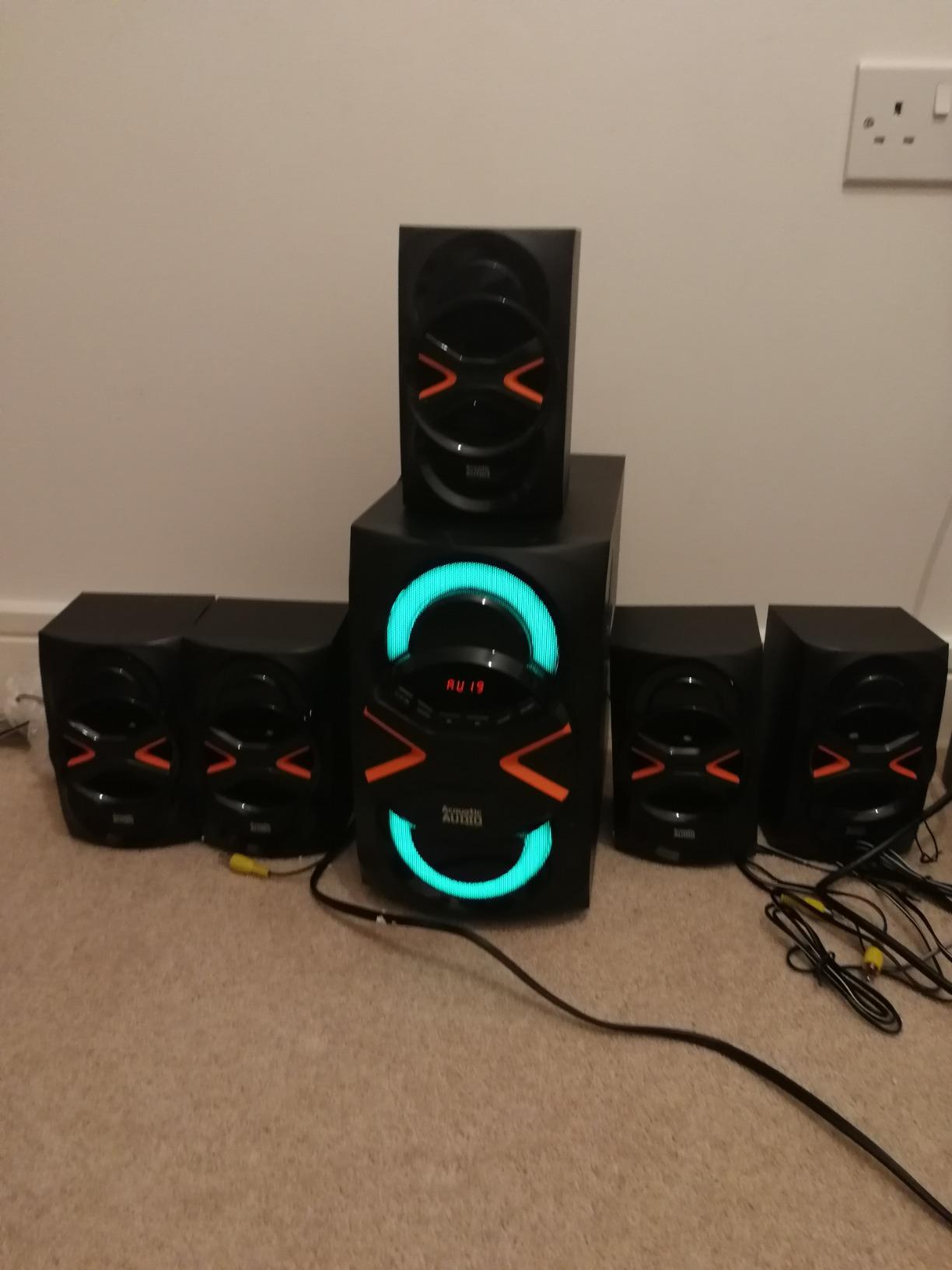 Acoustic Audio by Goldwood 5.1 Speaker System 5.1-Channel with LED lights and Bluetooth Home Theater Speaker System, Black (AA5210) customer photo 1