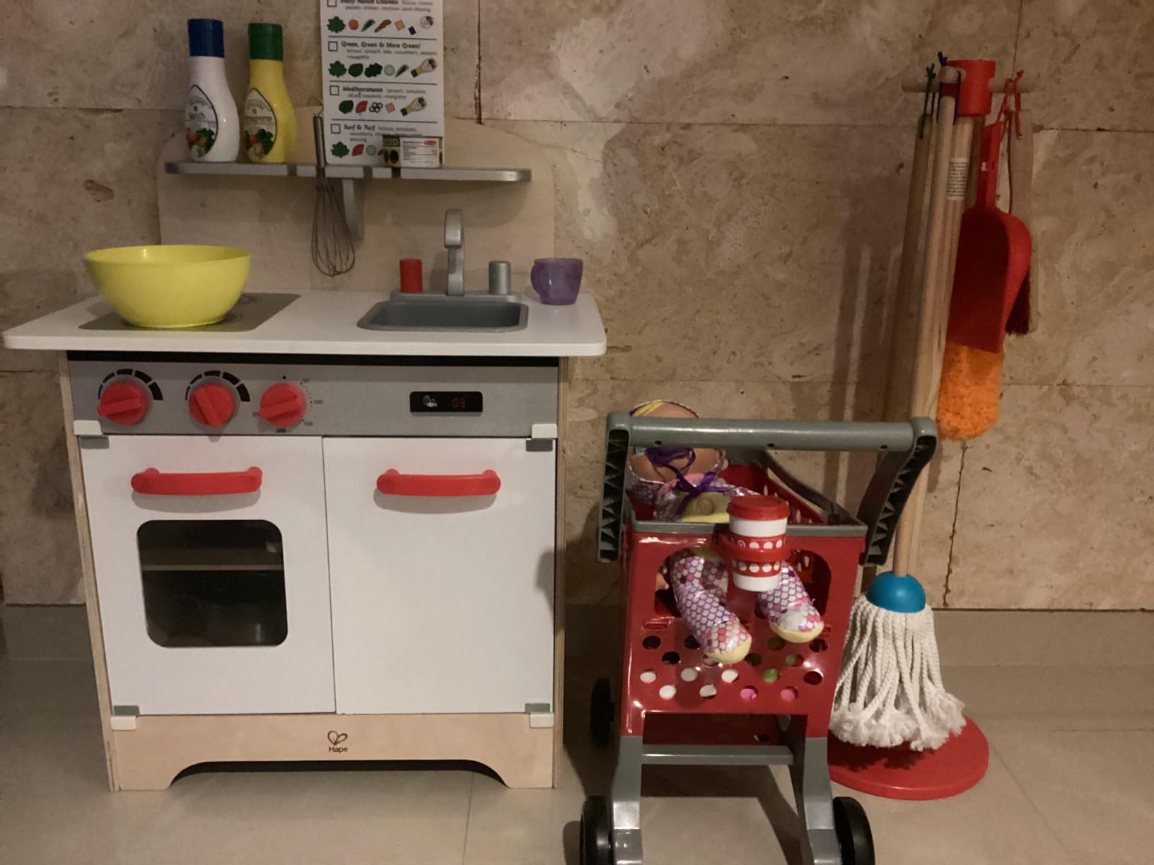Hape Gourmet Kitchen Toy Fully Equipped Wooden Pretend Play Kitchen Set with Sink, Stove, Baking Oven, Cabinet, Turnable Knobs & Spice Shelf, Red customer photo 2