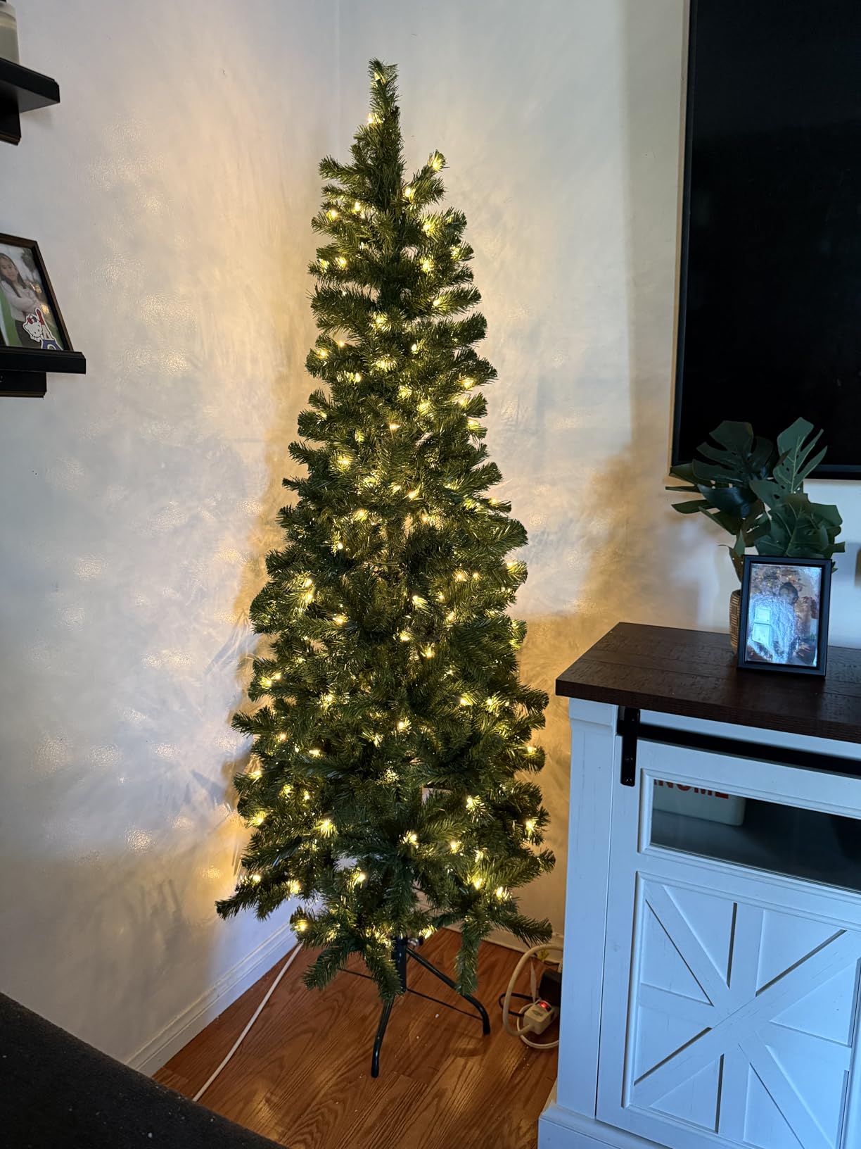 National Tree Company 6ft Pre-Lit North Valley Spruce Slim Christmas Tree | 250 Clear Lights, 636 Tips, Artificial, Includes Stand, Green customer photo 1