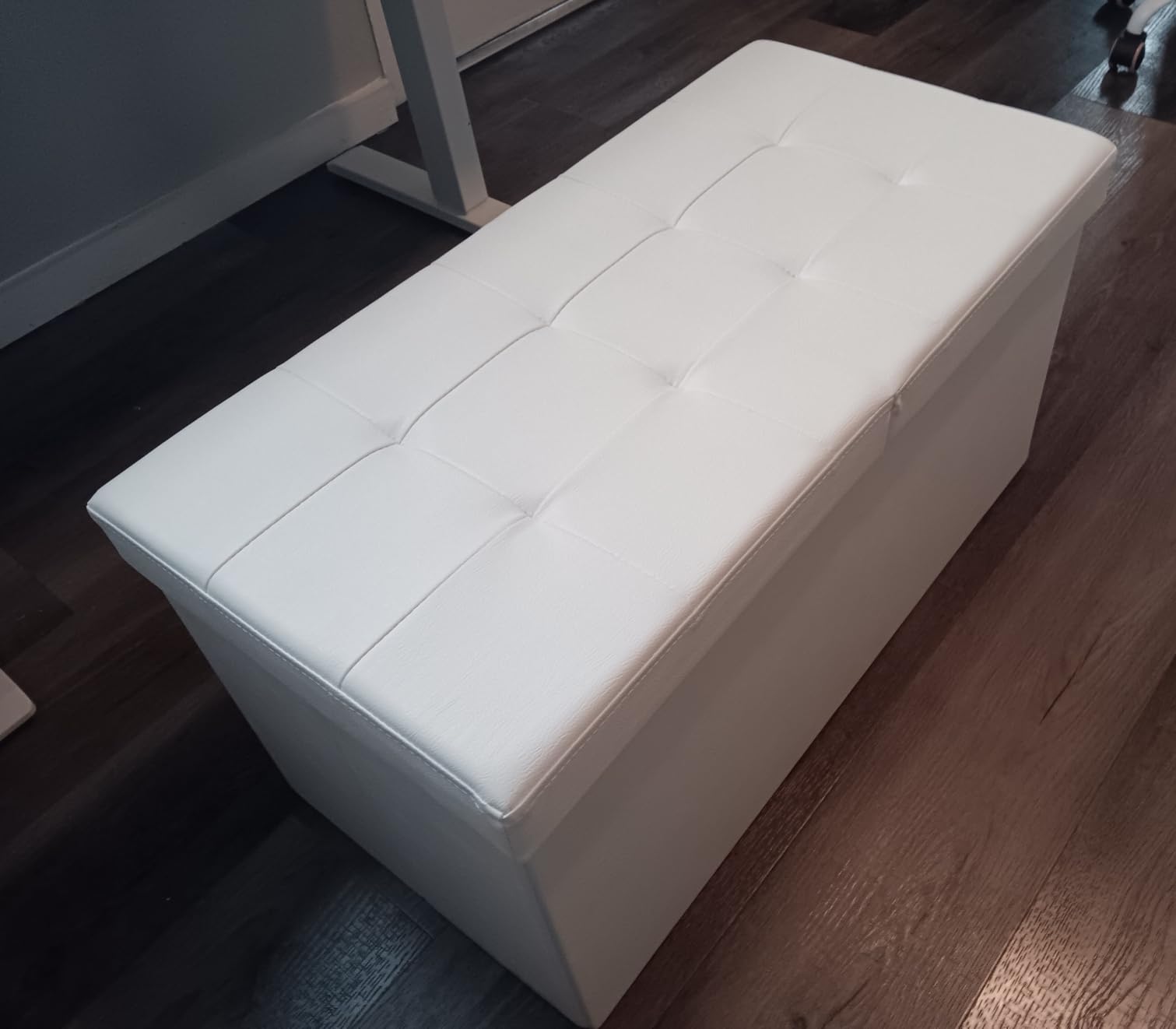 SONGMICS MAZIE Collection - 43 Inches Storage Ottoman Bench with Flipping Lid, Storage Chest with Iron Frame Support, Load 660 lb, for Living Room, Bedroom, Synthetic Leather, Black ULSF75BK customer photo 1