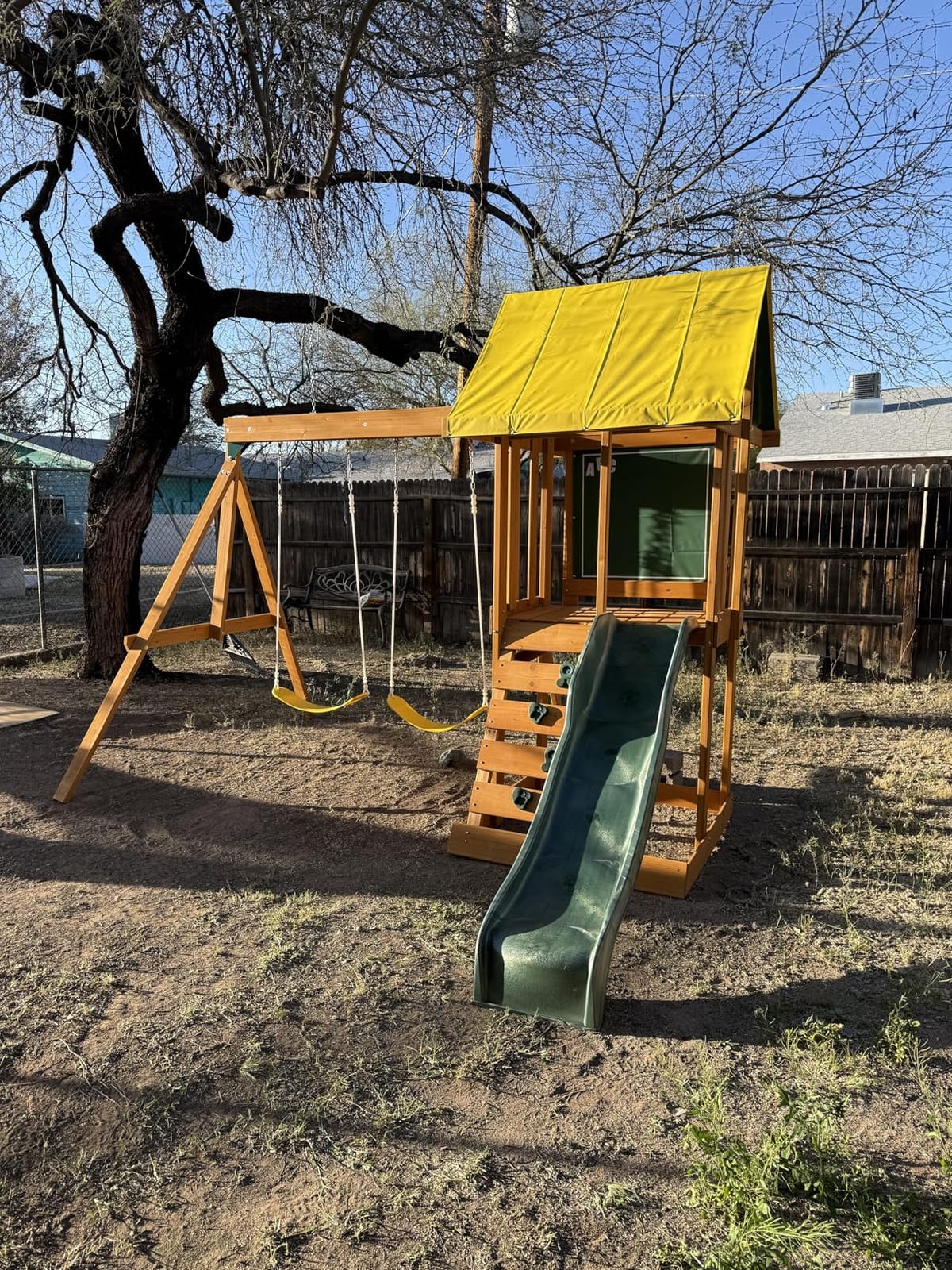 KidKraft Appleton Wooden Swing Set (Amazon Exclusive) | Rock Wall, Wavy Slide, Vinyl Canopy, 2 Swings, Sandbox Area, For Ages 3+ customer photo 2