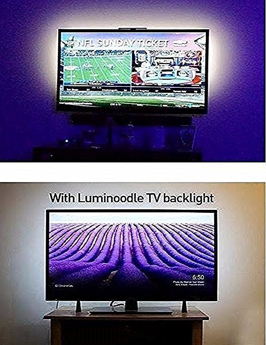 Power Practical LED Strip Lights Backlight, USB Light Strips w/Remote for 15 Ambient Color Bias Lighting Options & 10 Brightness Modes, for TV/Computer Decor/Indoor Use, Size (30