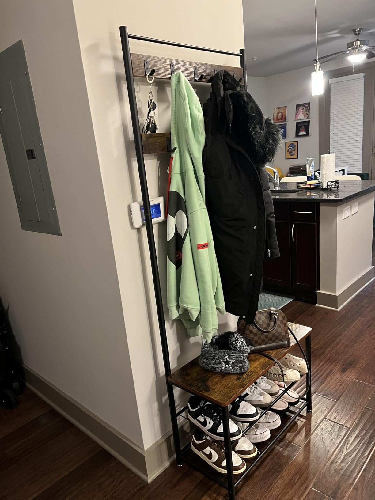 VASAGLE Coat Rack, Hall Tree with Shoe Storage Bench, 3-in-1, Steel Frame | Traditional Basic Entryway Bench, 12.6 x 27.6 x 68.9 Inches, Rustic Brown and Black, DACEY Collection UHSR41BX customer photo 1