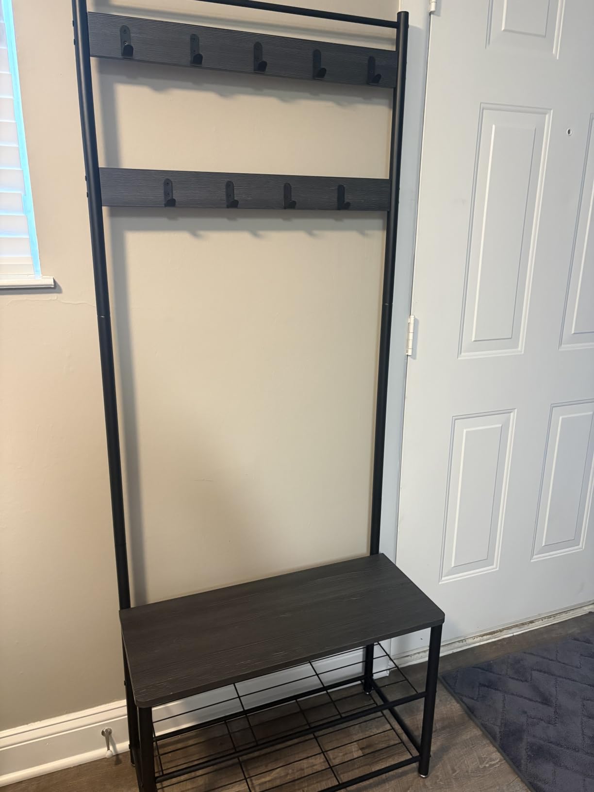 VASAGLE Coat Rack, Hall Tree with Shoe Storage Bench, 3-in-1, Steel Frame | Traditional Basic Entryway Bench, 12.6 x 27.6 x 68.9 Inches, Rustic Brown and Black, DACEY Collection UHSR41BX customer photo 2
