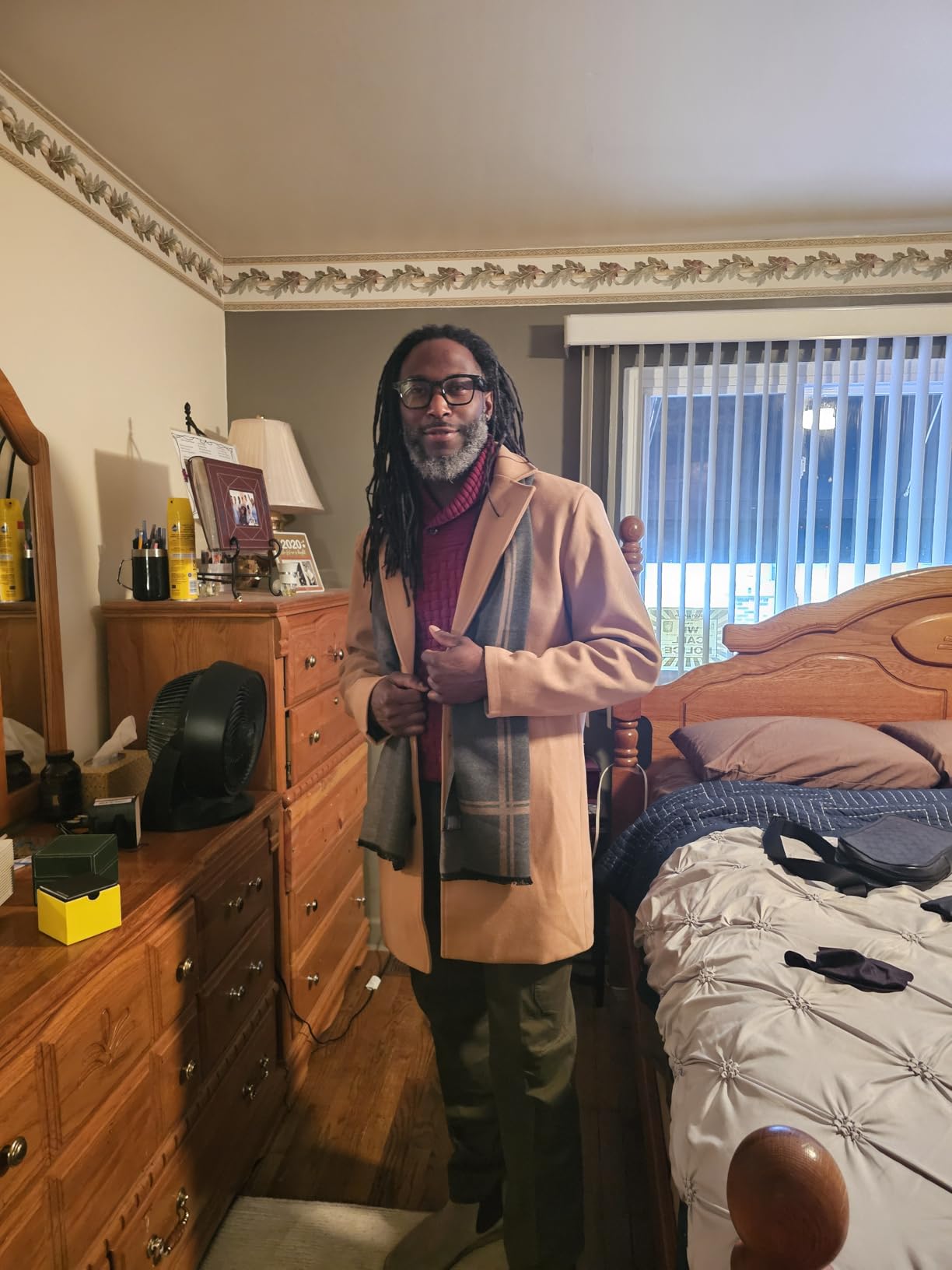 Men's Wool Blend Pea Coat Single Breasted Overcoat customer photo 2