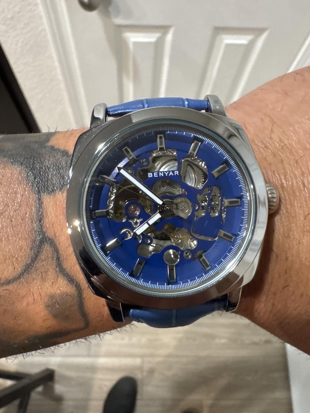 Men's Mechanical Automatic Watch | Leather Strap | Gold Movement | 45mm Skeleton Dial | Water Resistant and Scratch Resistant Stylish Gift customer photo 1