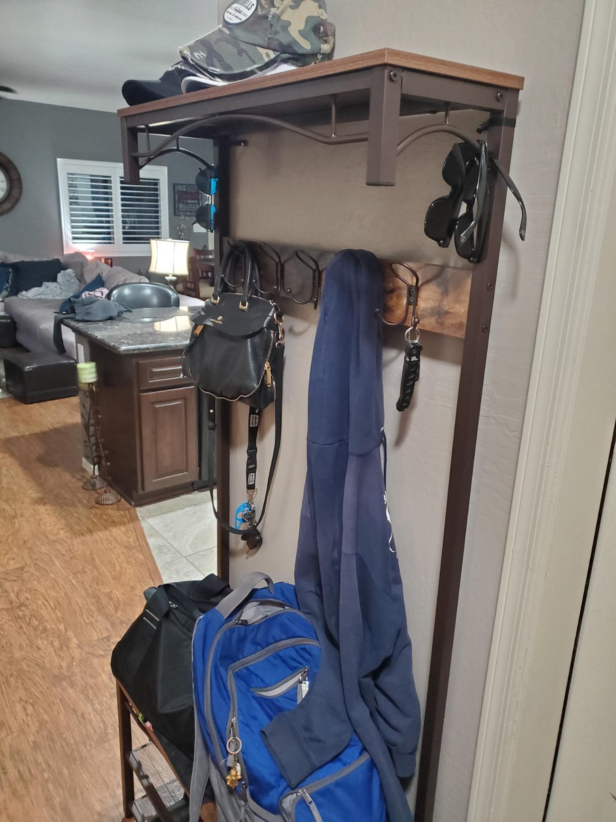 VASAGLE Coat Rack and Storage Bench, Hall Tree with 9 Hooks, Steel Frame customer photo 2