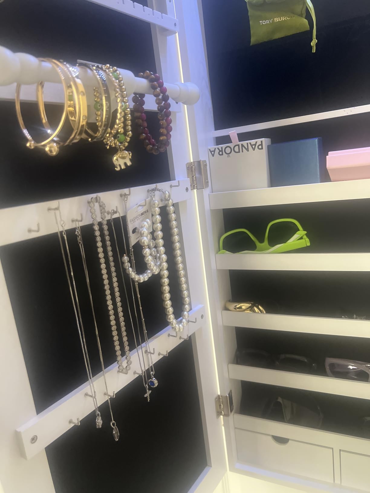 SONGMICS Mirror Jewelry Cabinet Armoire, Wall or Door Mounted, Lockable | Hanging Jewelry Storage, Frameless, with 6 LED Lights, Full-Length Mirror, White, BERIT Collection UJJC99WT customer photo 2