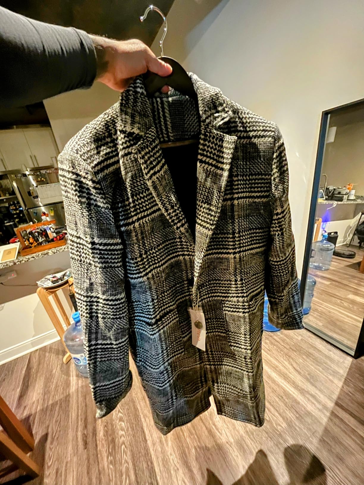 Men's Wool Blend Trench Coat Single Breasted Plaid Pea Coat customer photo 2