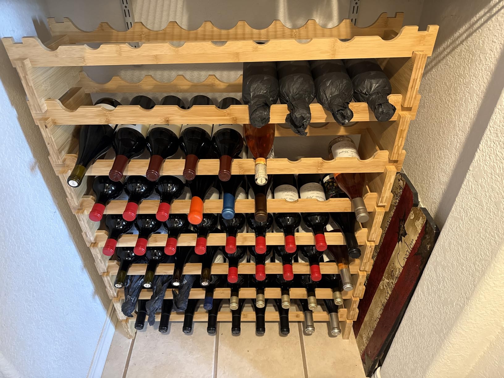 DECOMIL - 72 Bottle Stackable Modular Wine Rack Wine Storage Rack Solid Bamboo Wine Holder Display Shelves, Wobble-Free (Eight-Tier, 72 Bottle Capacity) customer photo 2