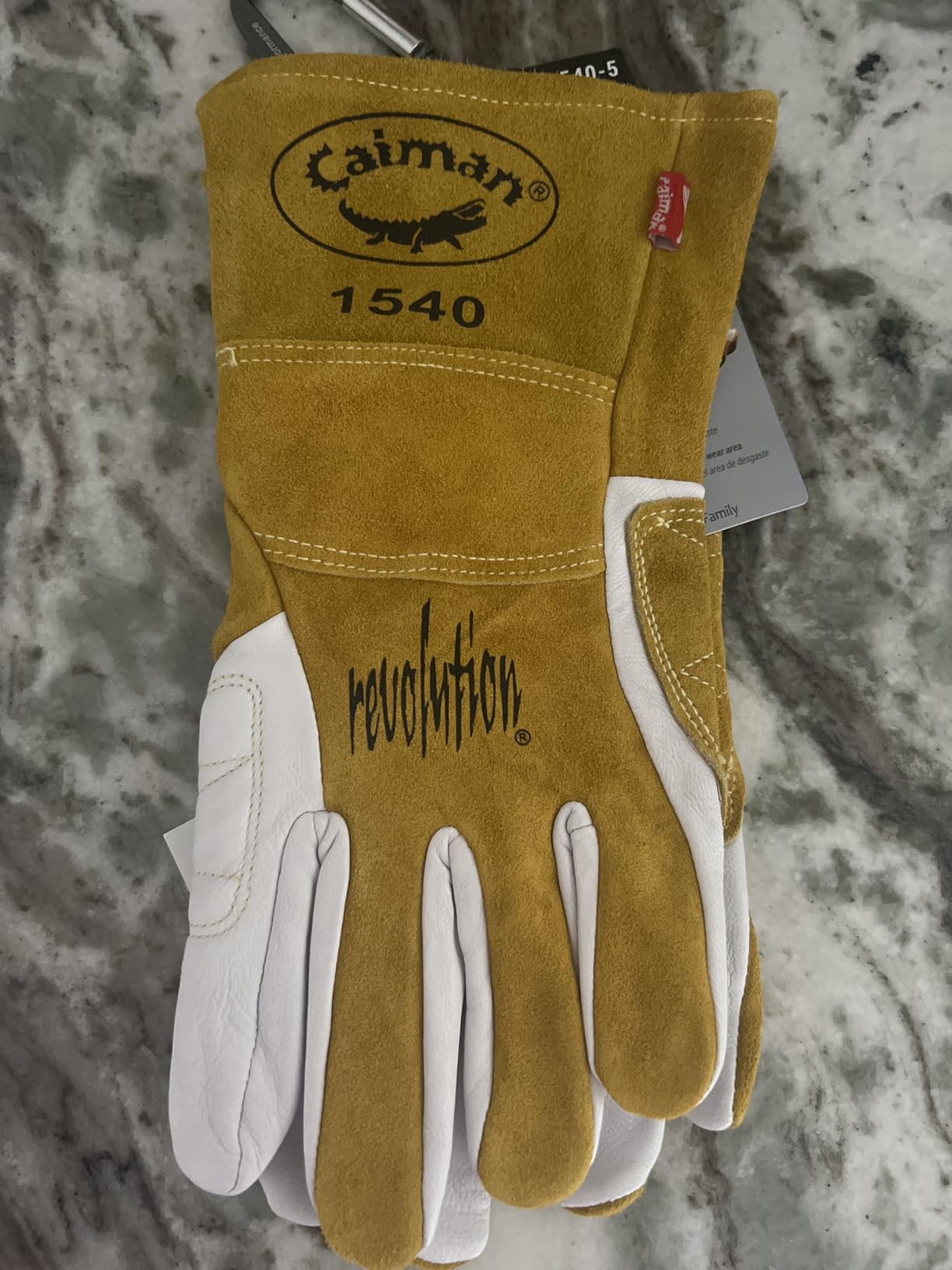 Caiman Premium Goat Grain TIG/Multi-Task Welding Gloves, Split Cowhide Back, 4-Inch Extended Cuff, White/Gold, Large (1540-5) customer photo 1