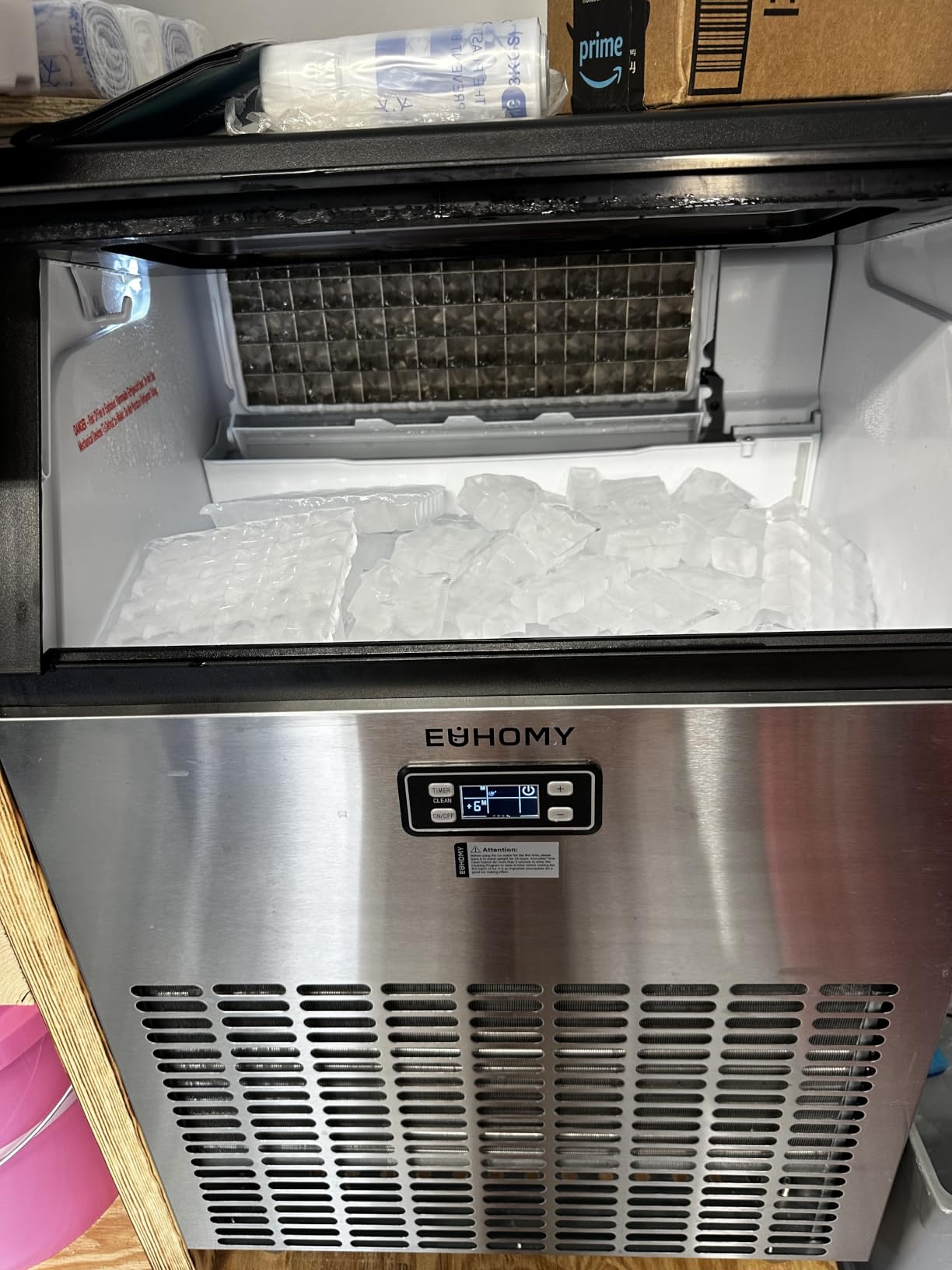 EUHOMY Commercial Ice Maker Machine, 100lbs/24H Stainless Steel Under Counter ice Machine with 33lbs Ice Storage Capacity, Freestanding Ice Maker. customer photo 1