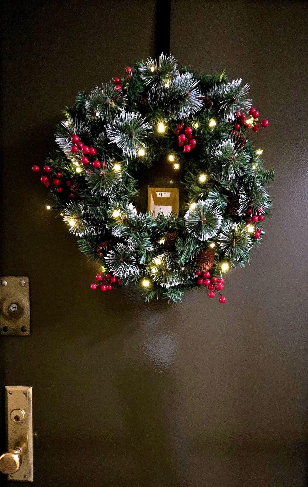 24in Prelit Christmas Wreath for Front Door Christmas Decorations- Timer 8 Light Modes- Battery Operated Lighted Christmas Door Wreath Pre-Decorated with 50 Lights Pinecone Berries Bow Hanger customer photo 1