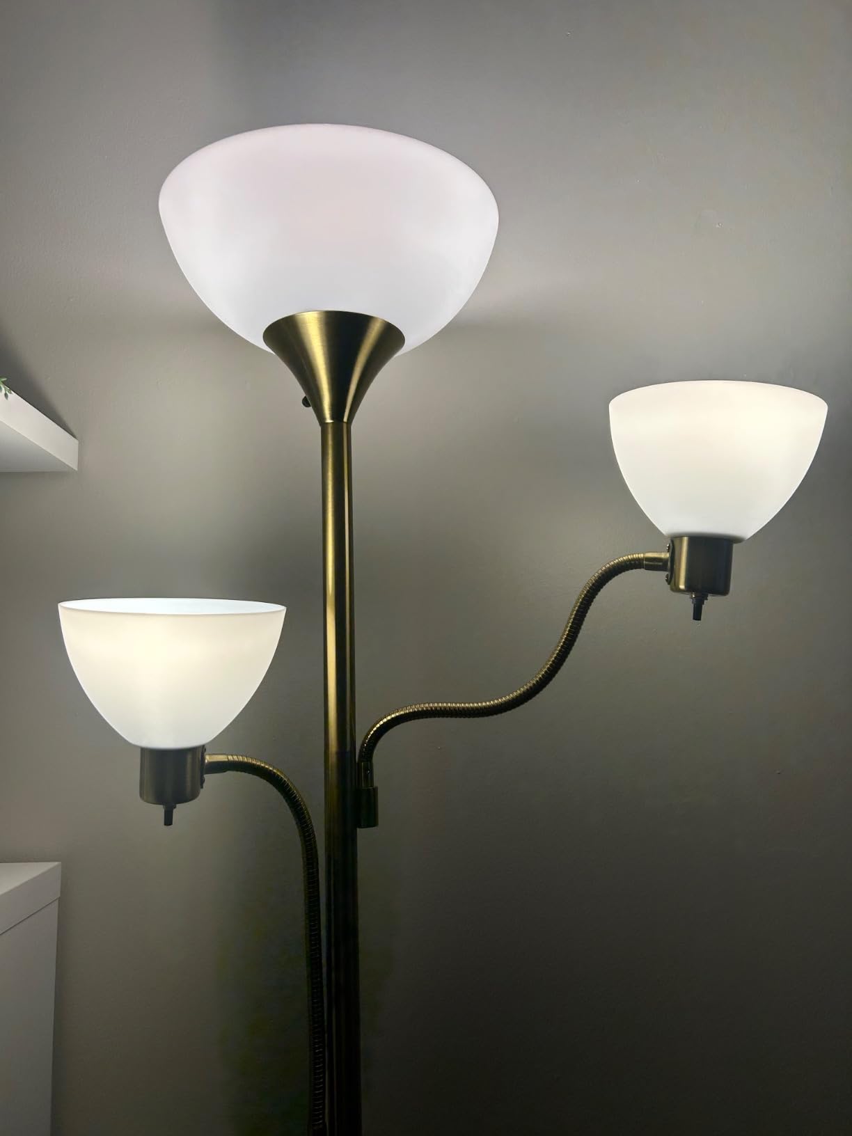 Brightech Sky Dome Double LED Floor lamp, Torchiere Super Bright Floor Lamp with 2 Reading Lamps for Living Rooms & Offices - Dimmable Tall Standing Lamp for Bedroom Reading - Tall Brass Pole customer photo 2
