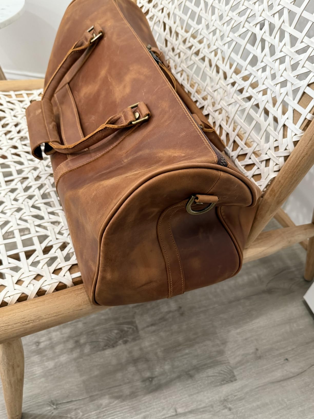 Leather Travel Duffel Bag, Mens Classic Gift Leather Weekend Bag Overnight Full Grain Retro Sport Gym Carry on Luggage YKK Zipper (Brown) customer photo 1