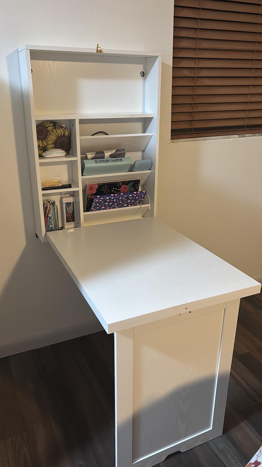YUSING Wall Mounted Table, Fold Out Convertible Desk Multi-Function Computer Desk Writing Desk Home Office Wood Wall Floating Desk with Large Storage Area customer photo 2