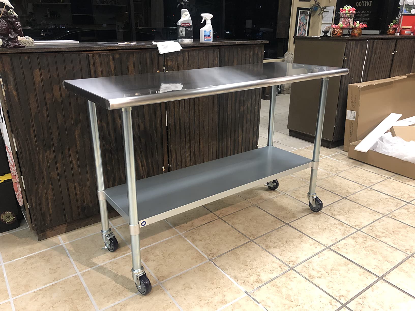 ROCKPOINT Stainless Steel Table for Prep & Work with Caster Wheels 24x48 Inches, NSF Metal Commercial Kitchen Heavy Duty Table with Adjustable Under Shelf and Table Foot for Restaurant, Home and Hotel customer photo 1