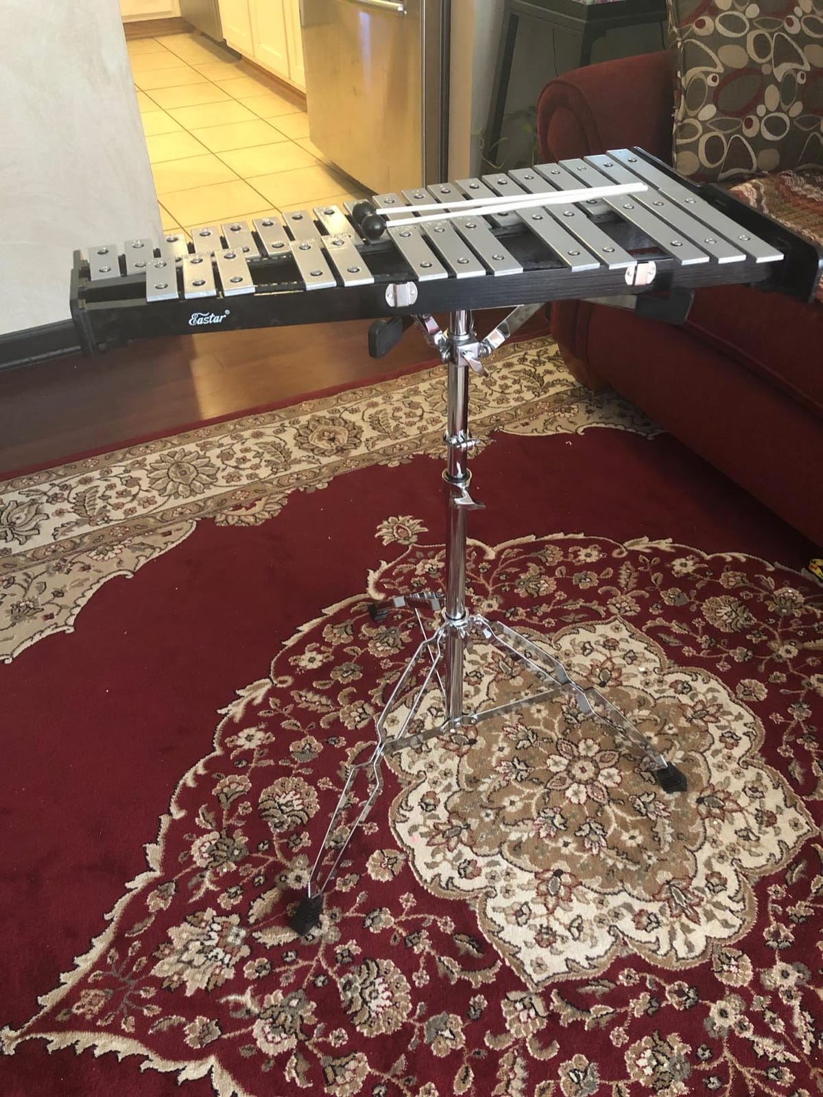 Eastar Advanced 32 Note Glockenspiel Xylophone Bell Kit Beginner Students, Percussion Kit with 8'' Drum Practice Pad, Adjustable Stand, Glockenspiel Stick, Drum Sticks and Carrying Bag customer photo 2