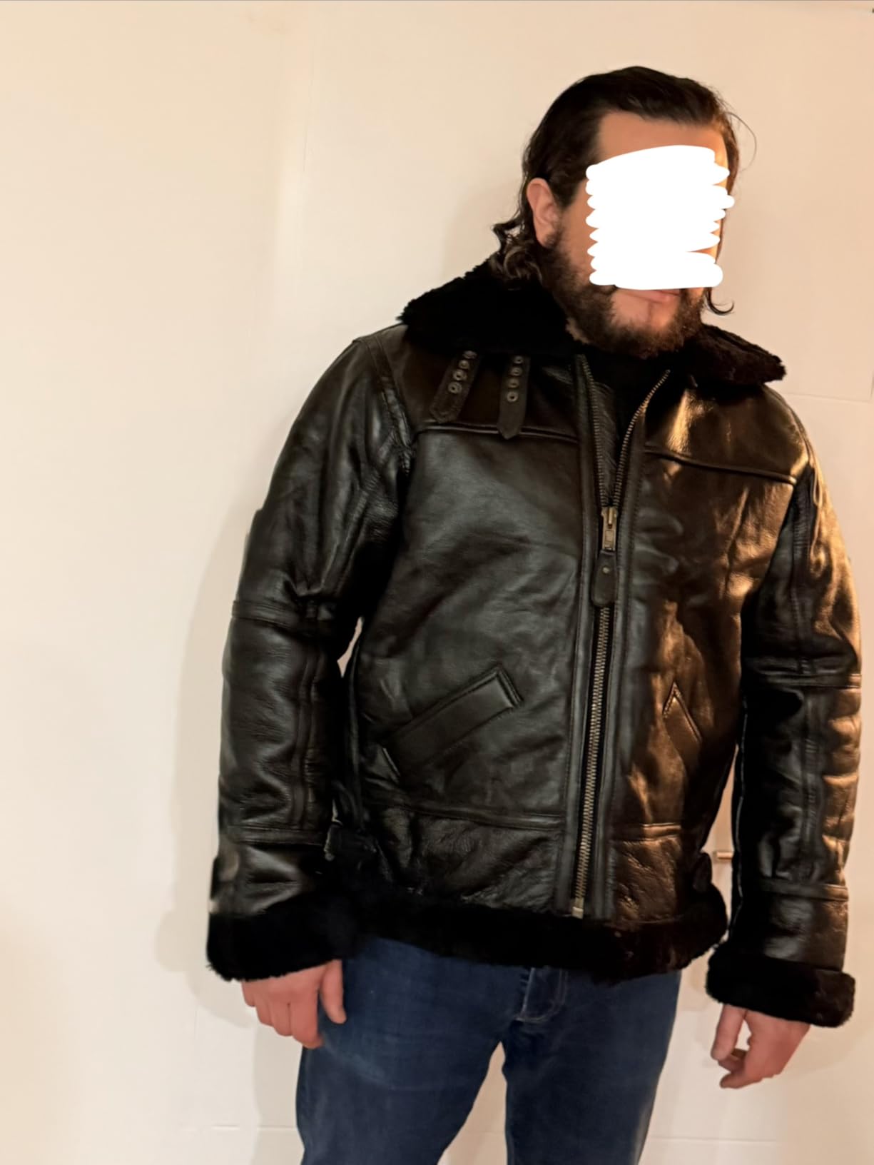 Men B3 Bomber Jacket Aviator Real Shearling B3 Bomber Sheepskin Jacket Winter Black customer photo 2