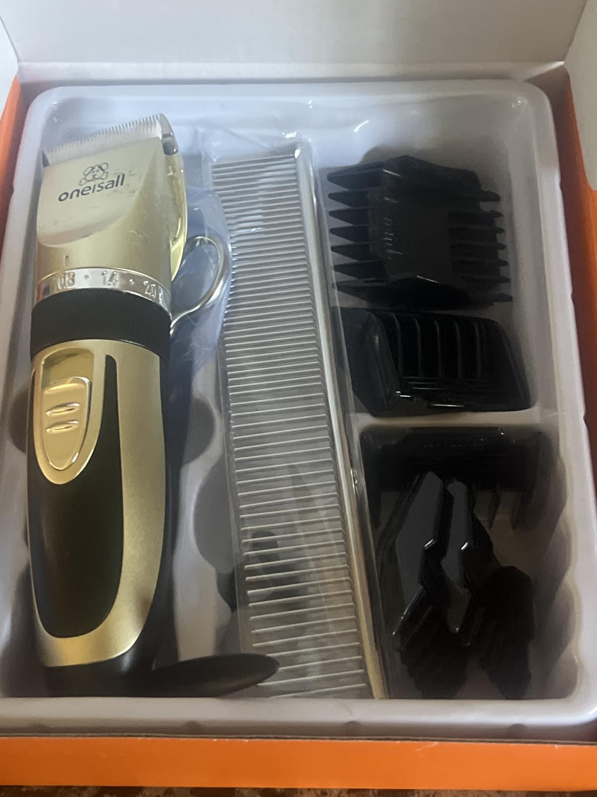 oneisall Dog Grooming Clippers with LED Display for Dogs & Cats | Low Noise Quiet, 2-Speed, Cordless Rechargeable, Fast Charge, Detachable, Waterproof, Battery Level Display, Model X2, Gold customer photo 2