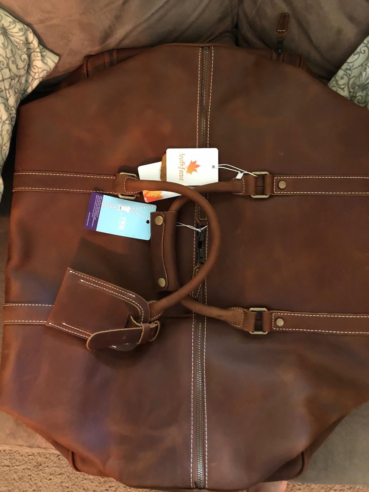 24 Inch Leather Travel Weekend Luggage Bag with Ykk Zipper Mens Duffle Retro Carry on Handbag (Brown) customer photo 1