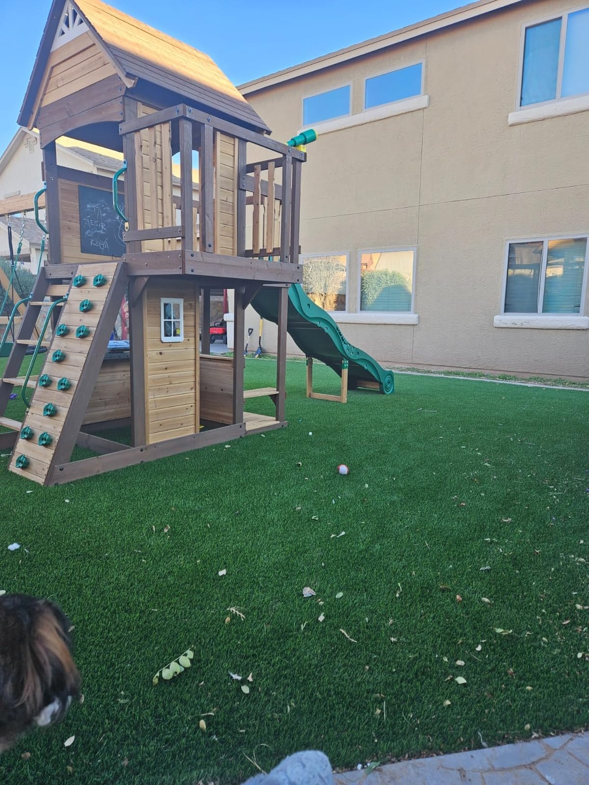 Backyard Discovery Cedar Cove Cedar Wood Swing Set with Spiral Tube Slide, Wave Slide, Clubhouse, Toy Grill, Snack Bar, Rock Wall, Belt Swings, Web Swing, Balcony, Chalkboard, Ladder, Outdoor Playset customer photo 1